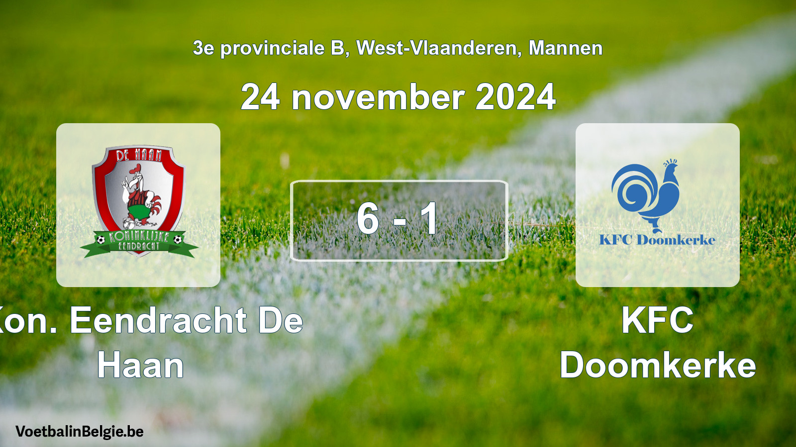 Gespeelde wedstrijd mannenvoetbal: Kon. Eendracht De Haan - KFC Doomkerke 6 - 1 (24 november 2024)