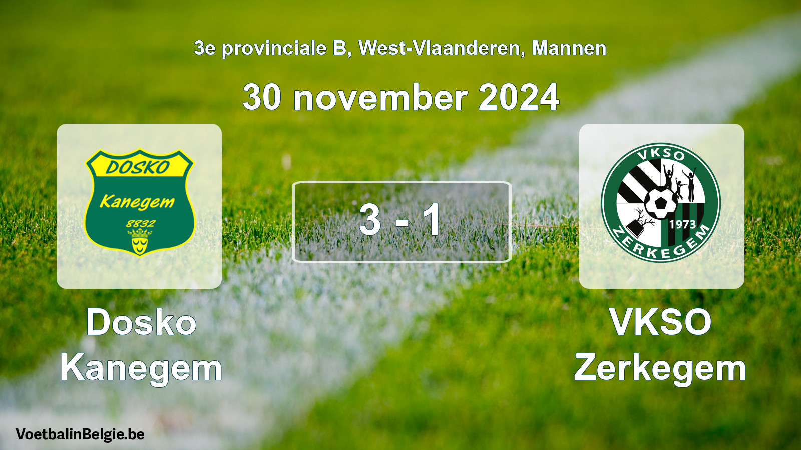 Gespeelde wedstrijd mannenvoetbal: Dosko Kanegem - VKSO Zerkegem 3 - 1 (30 november 2024)