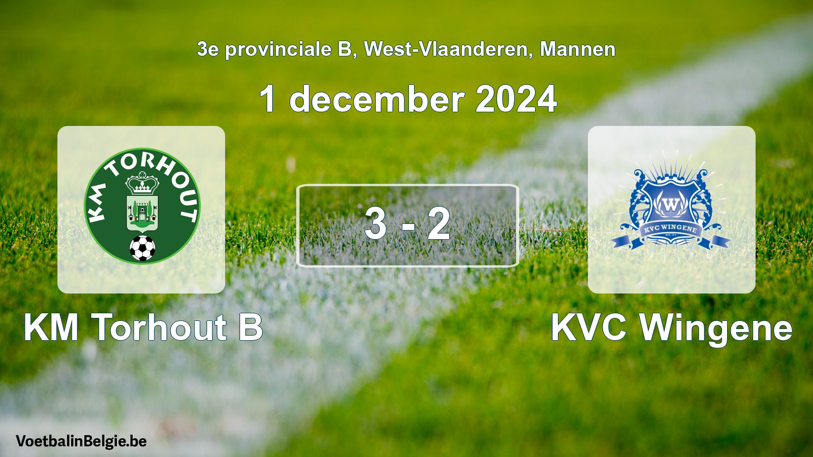 Gespeelde wedstrijd mannenvoetbal: KM Torhout B - KVC Wingene 3 - 2 (1 december 2024)