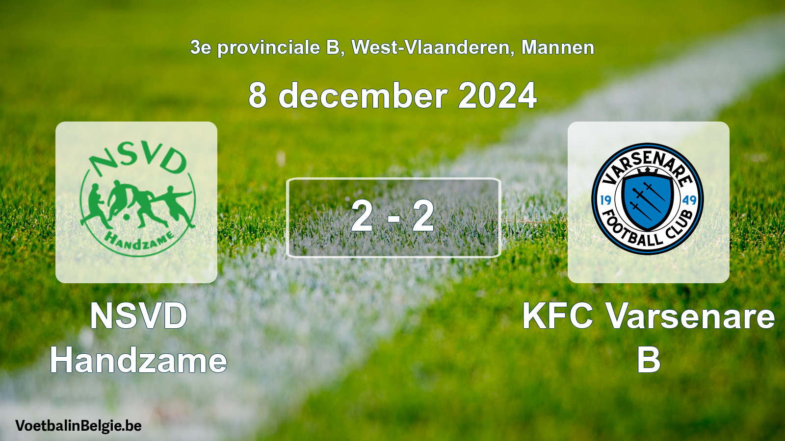 Gespeelde wedstrijd mannenvoetbal: NSVD Handzame - KFC Varsenare B 2 - 2 (8 december 2024)
