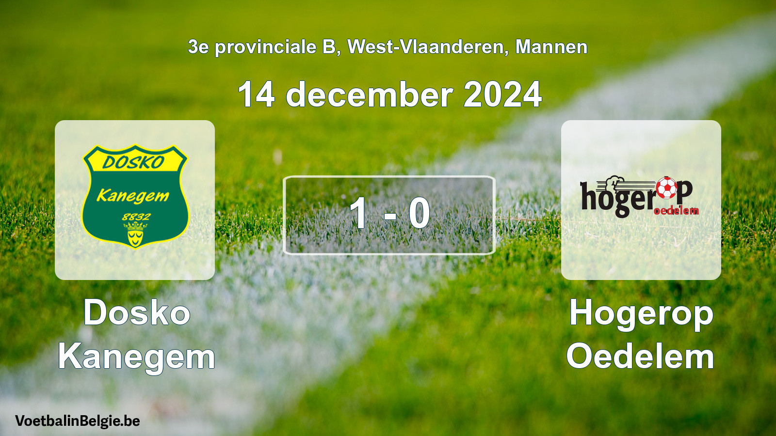 Gespeelde wedstrijd mannenvoetbal: Dosko Kanegem - Hogerop Oedelem 1 - 0 (14 december 2024)