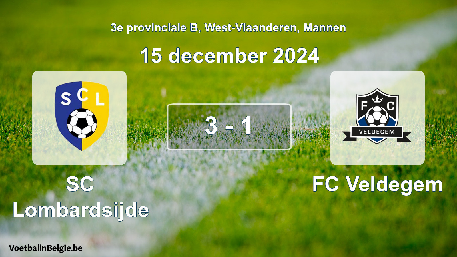 Gespeelde wedstrijd mannenvoetbal: SC Lombardsijde - FC Veldegem 3 - 1 (15 december 2024)