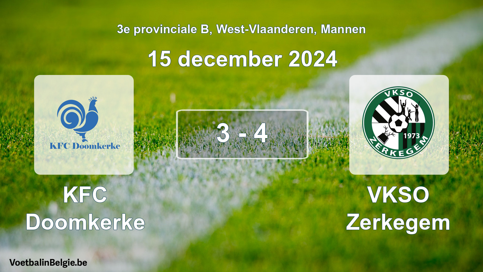 Gespeelde wedstrijd mannenvoetbal: KFC Doomkerke - VKSO Zerkegem 3 - 4 (15 december 2024)