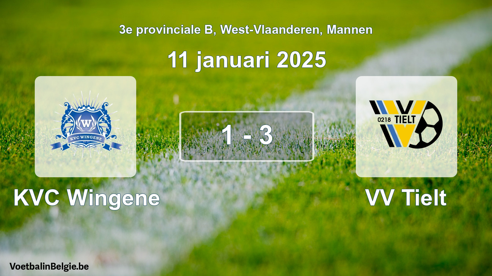 Gespeelde wedstrijd mannenvoetbal: KVC Wingene - VV Tielt 1 - 3 (11 januari 2025)