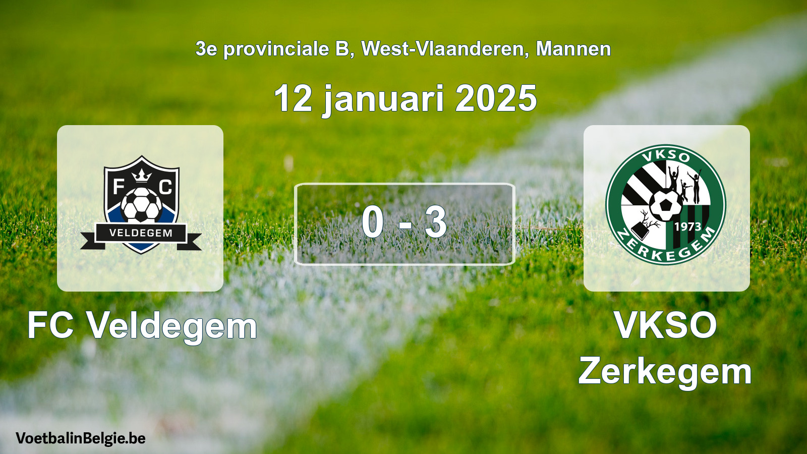 Gespeelde wedstrijd mannenvoetbal: FC Veldegem - VKSO Zerkegem 0 - 3 (12 januari 2025)