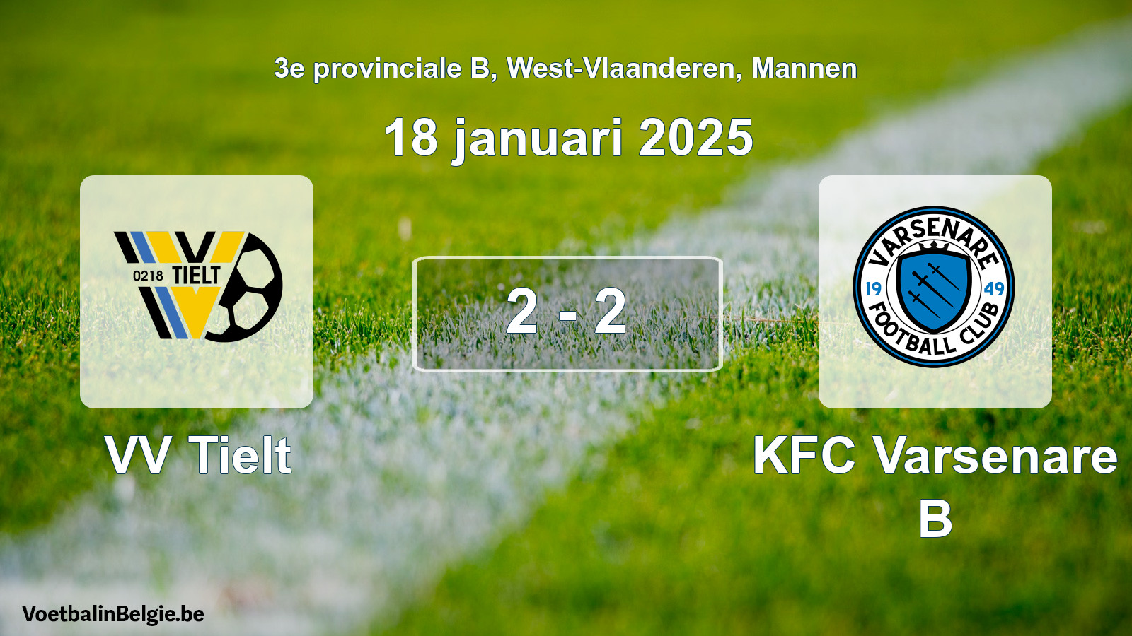 Gespeelde wedstrijd mannenvoetbal: VV Tielt - KFC Varsenare B 2 - 2 (18 januari 2025)