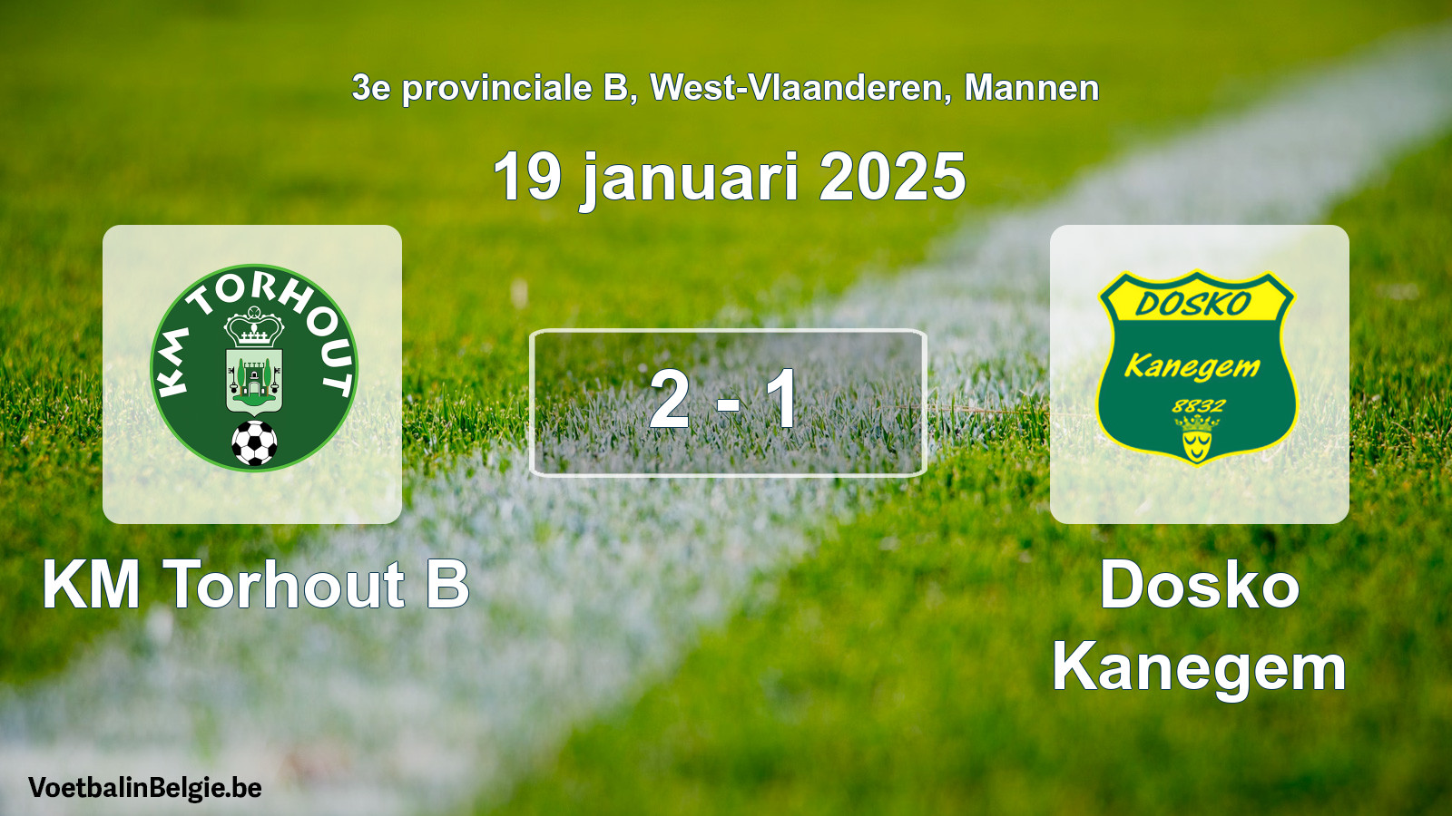 Gespeelde wedstrijd mannenvoetbal: KM Torhout B - Dosko Kanegem 2 - 1 (19 januari 2025)