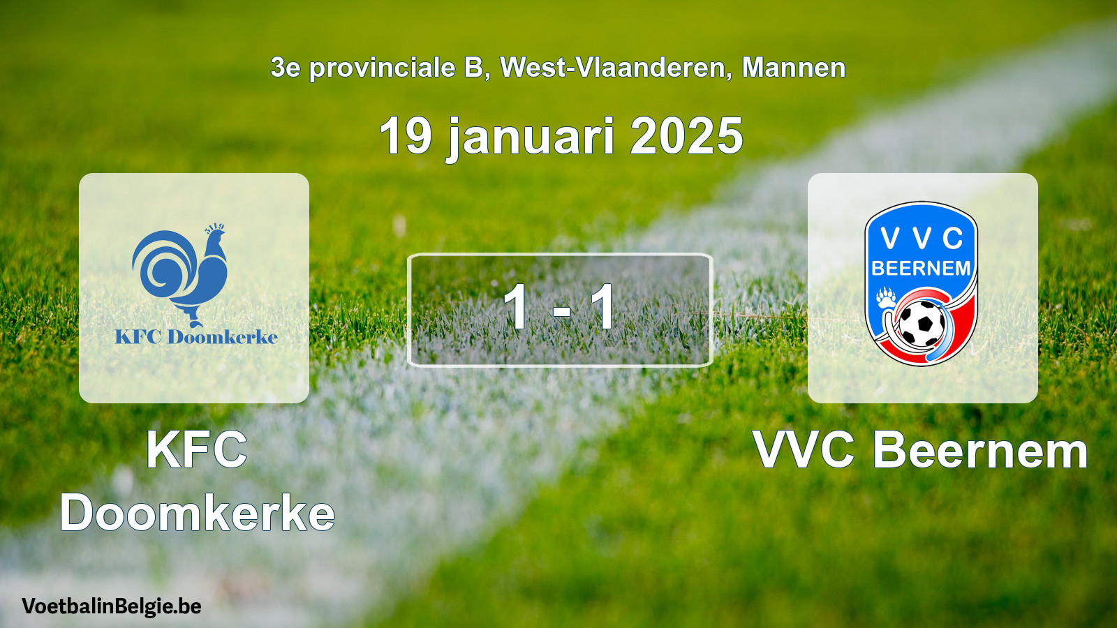 Gespeelde wedstrijd mannenvoetbal: KFC Doomkerke - VVC Beernem 1 - 1 (19 januari 2025)