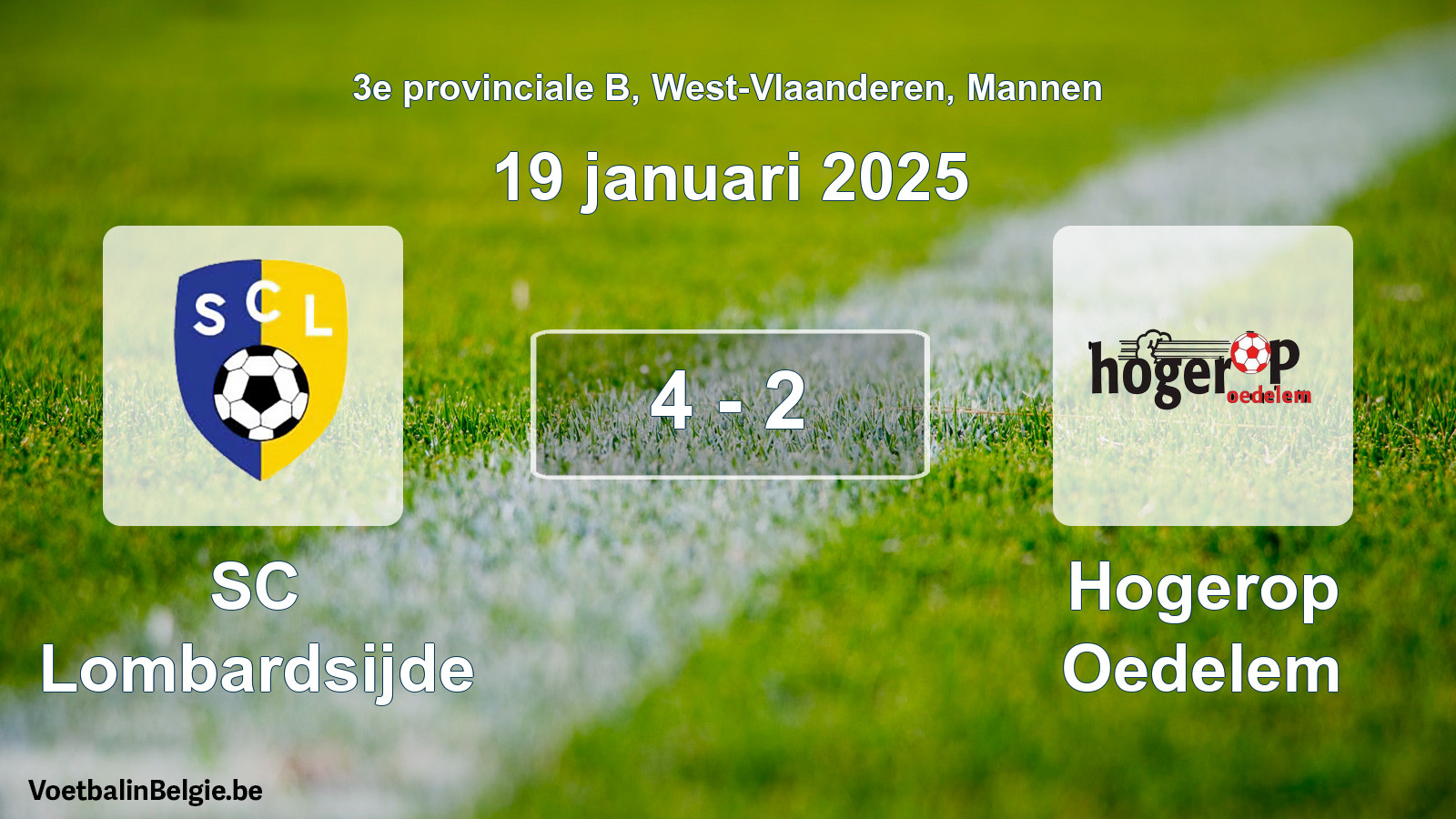 Gespeelde wedstrijd mannenvoetbal: SC Lombardsijde - Hogerop Oedelem 4 - 2 (19 januari 2025)