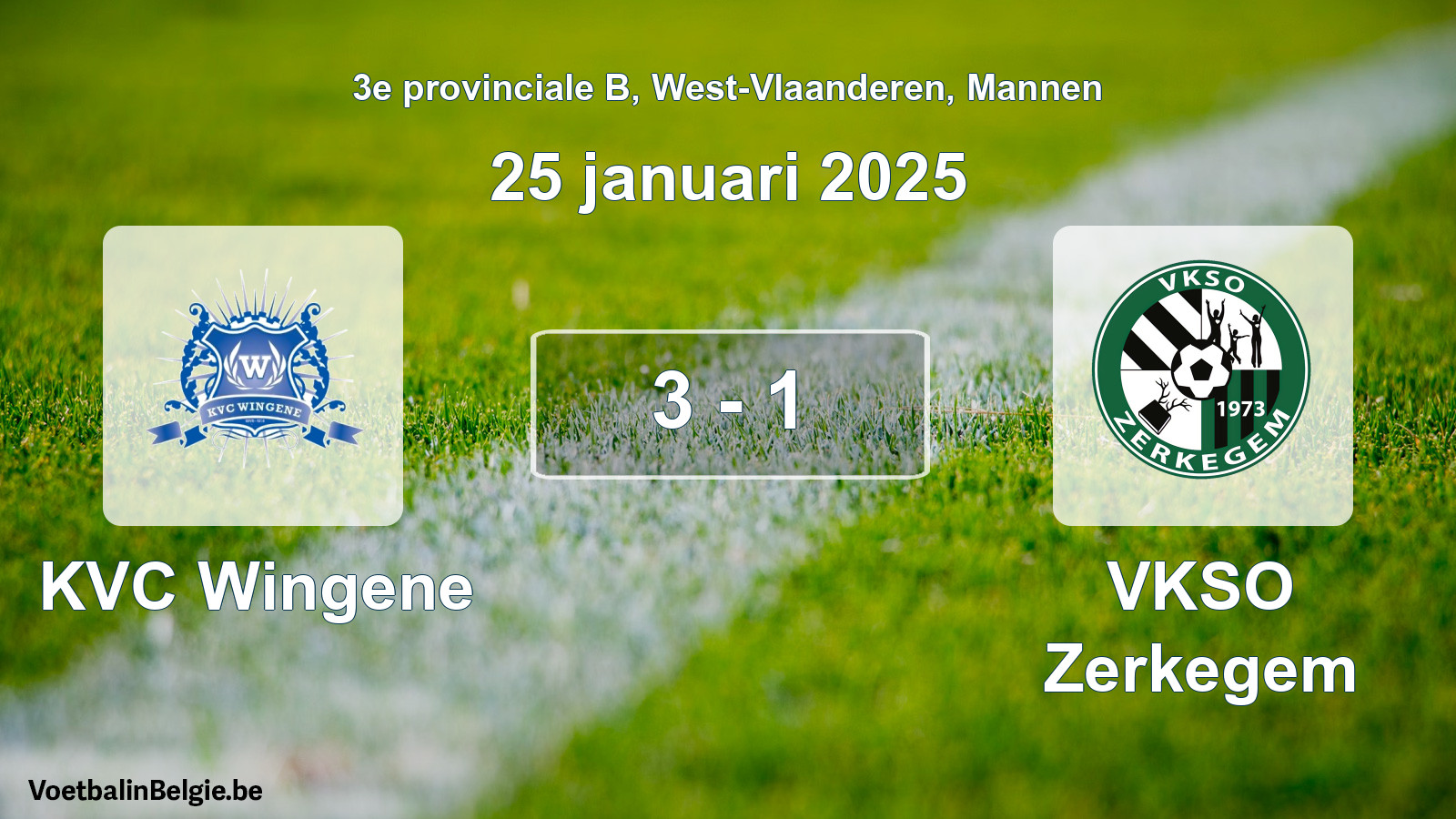 Gespeelde wedstrijd mannenvoetbal: KVC Wingene - VKSO Zerkegem 3 - 1 (25 januari 2025)