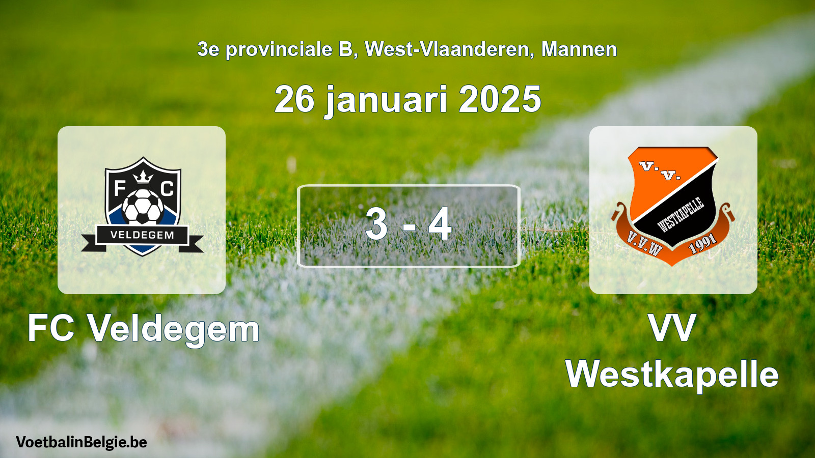 Gespeelde wedstrijd mannenvoetbal: FC Veldegem - VV Westkapelle 3 - 4 (26 januari 2025)