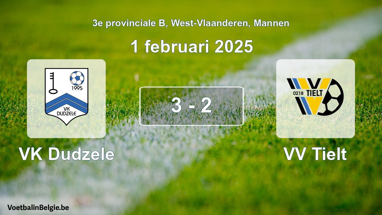 Gespeelde wedstrijd mannenvoetbal: VK Dudzele - VV Tielt 3 - 2 (1 februari 2025)
