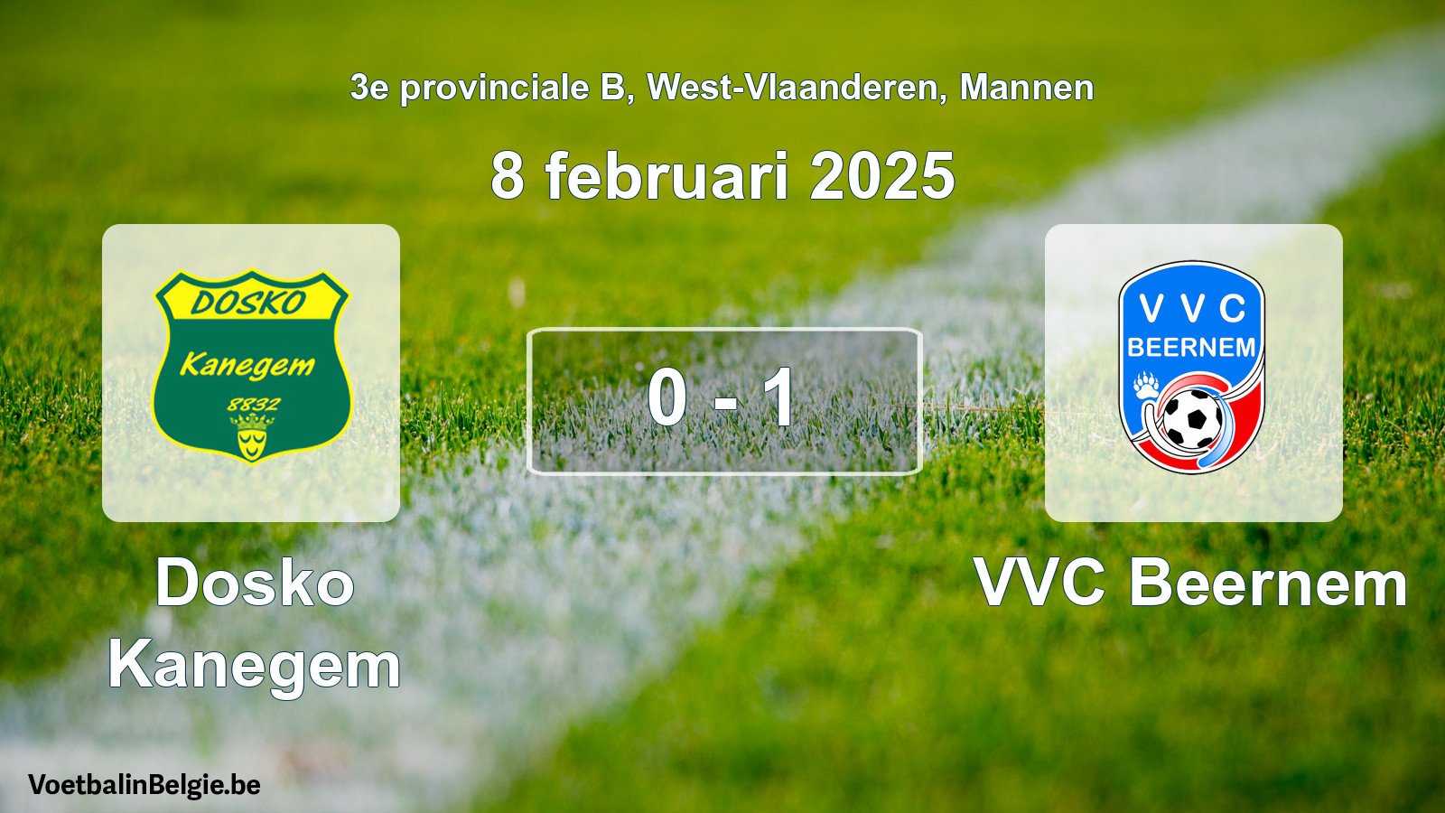 Gespeelde wedstrijd mannenvoetbal: Dosko Kanegem - VVC Beernem 0 - 1 (8 februari 2025)