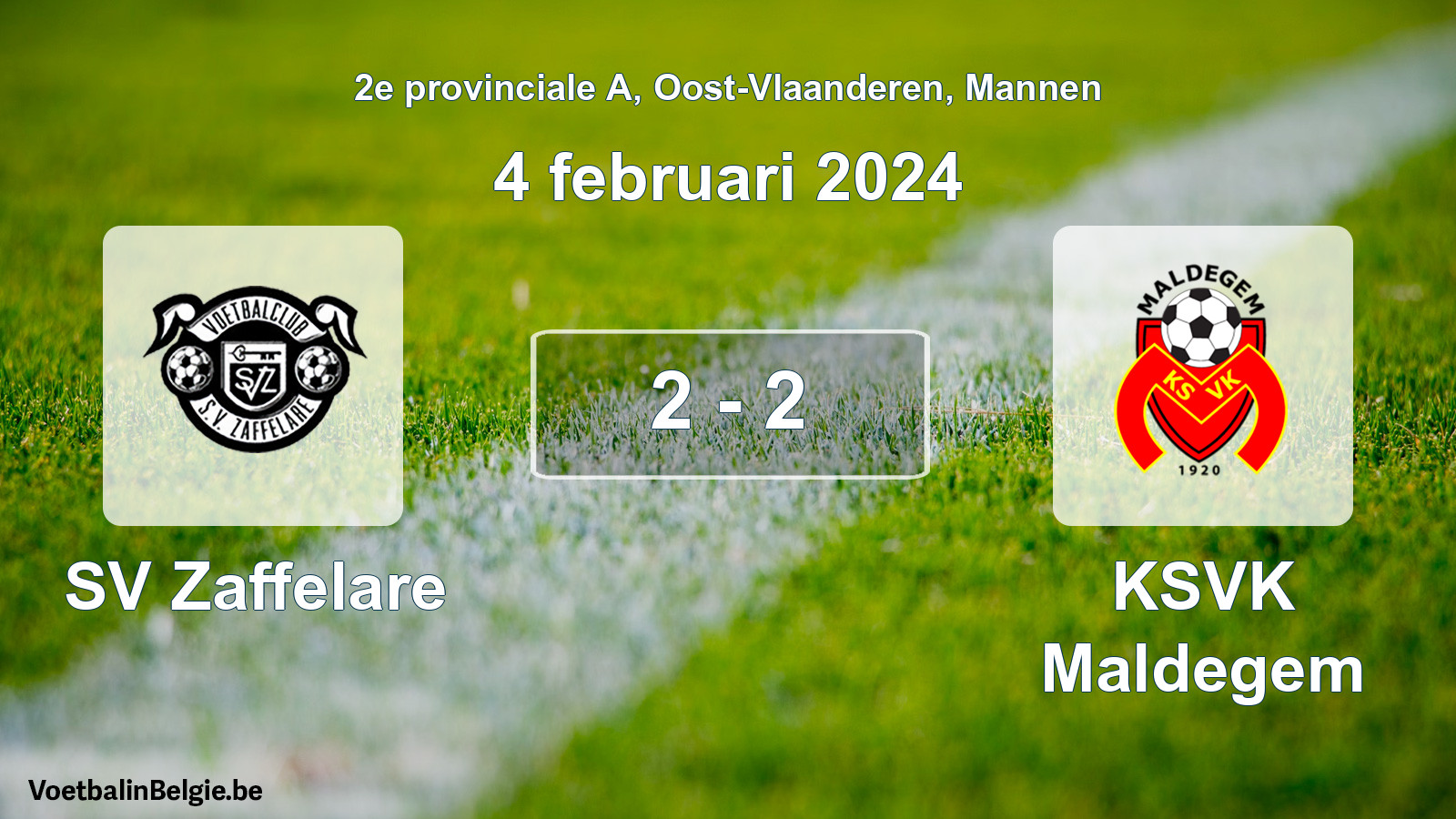 Gespeelde wedstrijd mannenvoetbal: SV Zaffelare - KSVK Maldegem 2 - 2 (4 februari 2024)