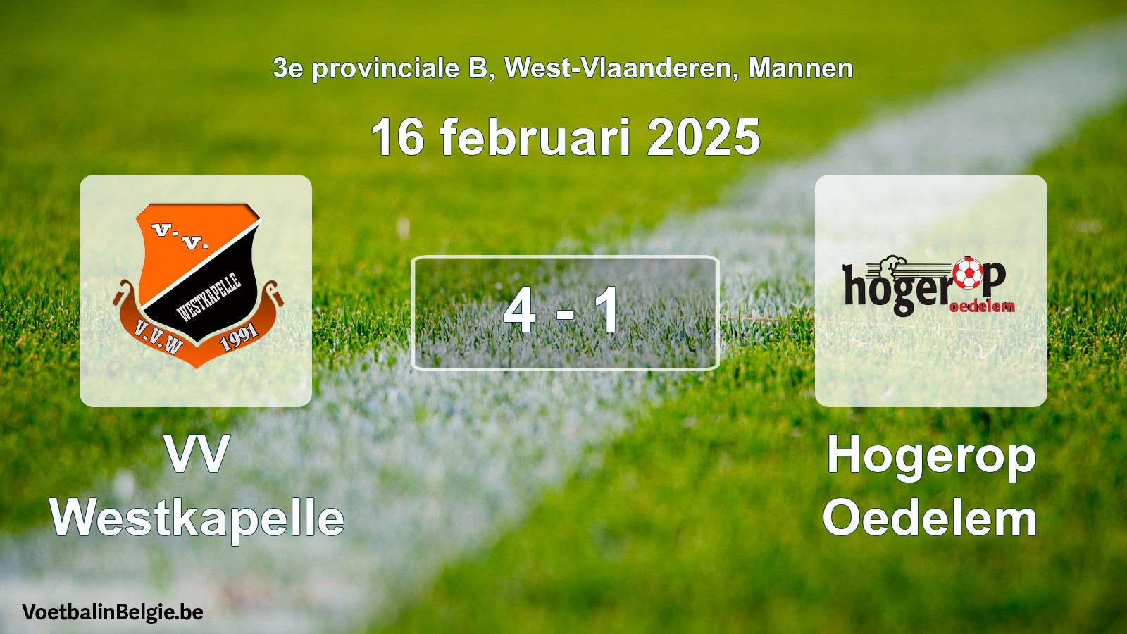 Gespeelde wedstrijd mannenvoetbal: VV Westkapelle - Hogerop Oedelem 4 - 1 (16 februari 2025)