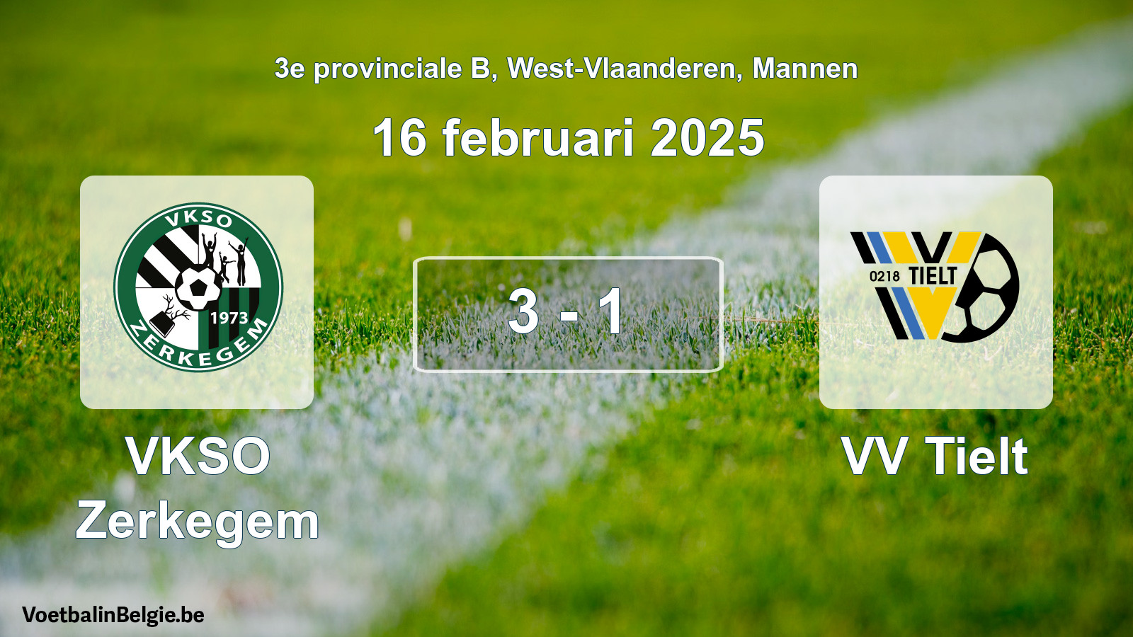 Gespeelde wedstrijd mannenvoetbal: VKSO Zerkegem - VV Tielt 3 - 1 (16 februari 2025)