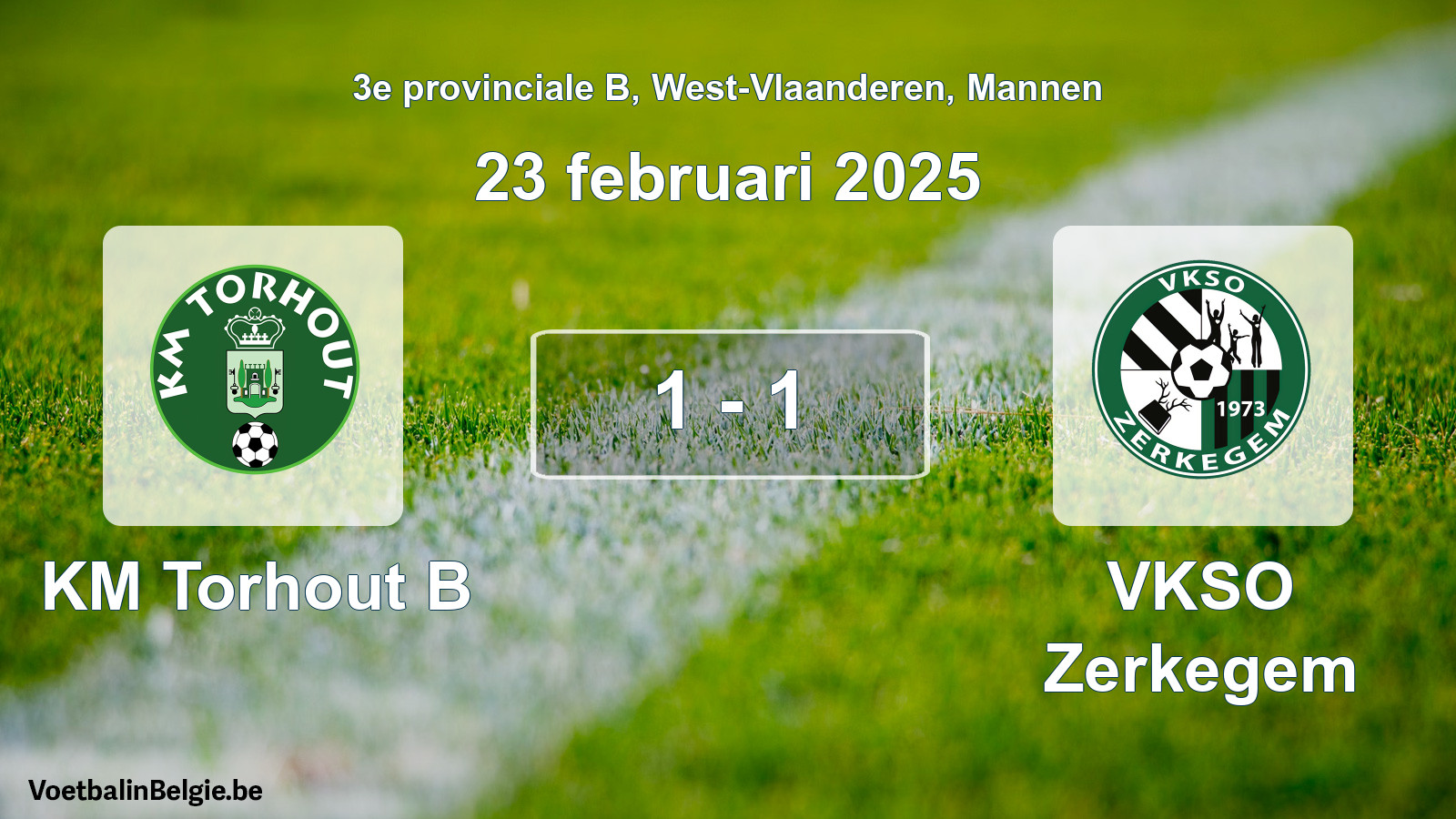 Gespeelde wedstrijd mannenvoetbal: KM Torhout B - VKSO Zerkegem 1 - 1 (23 februari 2025)