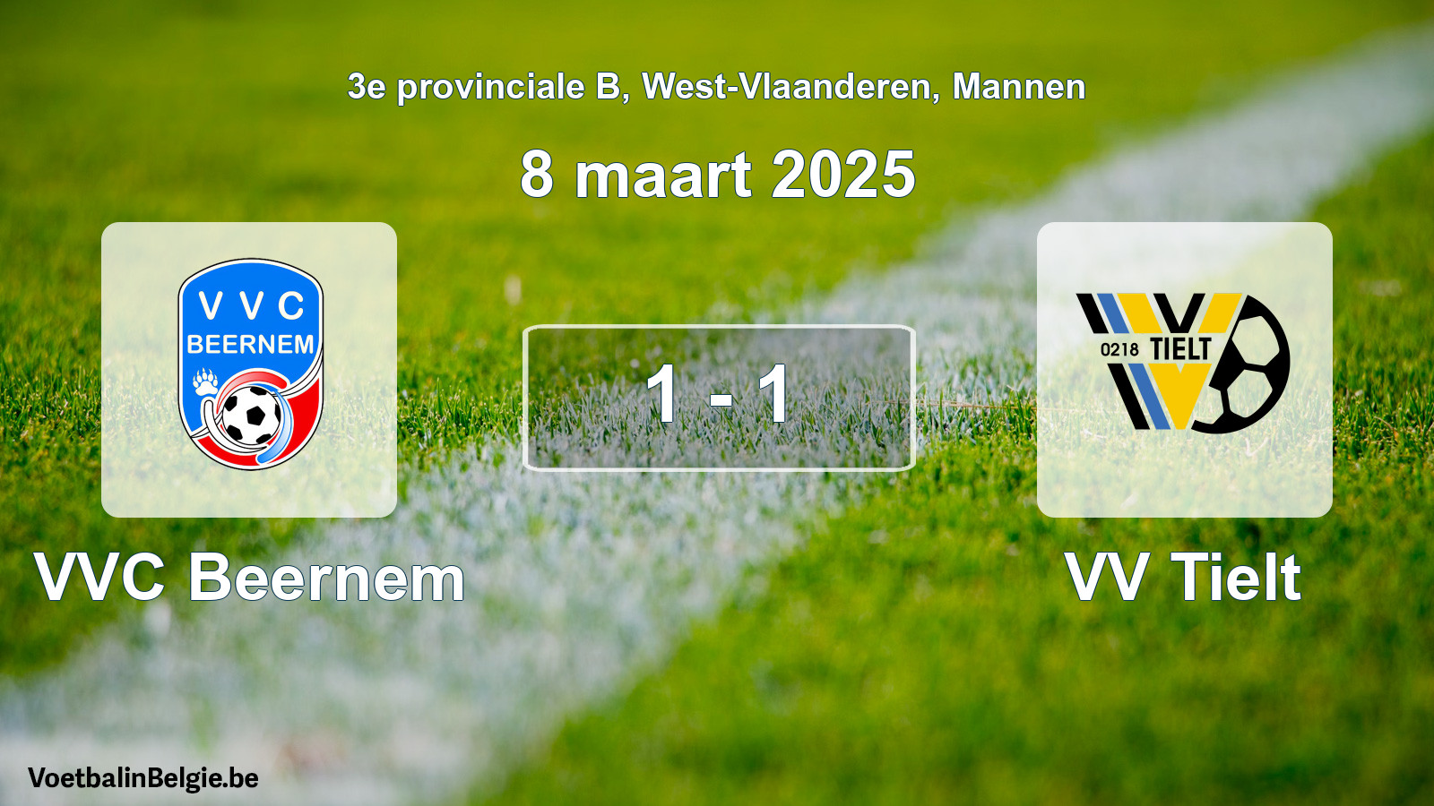Gespeelde wedstrijd mannenvoetbal: VVC Beernem - VV Tielt 1 - 1 (8 maart 2025)