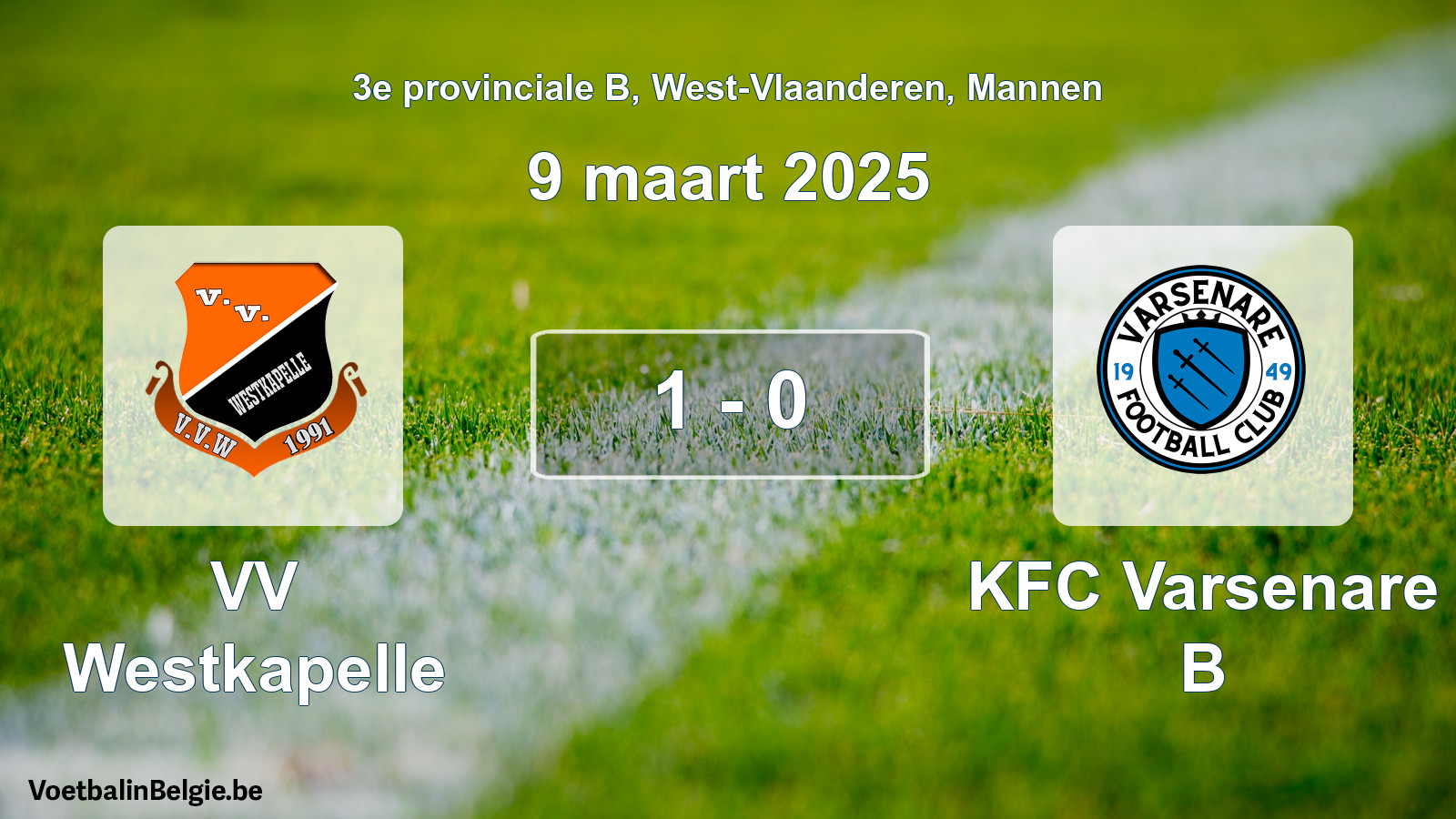 Gespeelde wedstrijd mannenvoetbal: VV Westkapelle - KFC Varsenare B 1 - 0 (9 maart 2025)