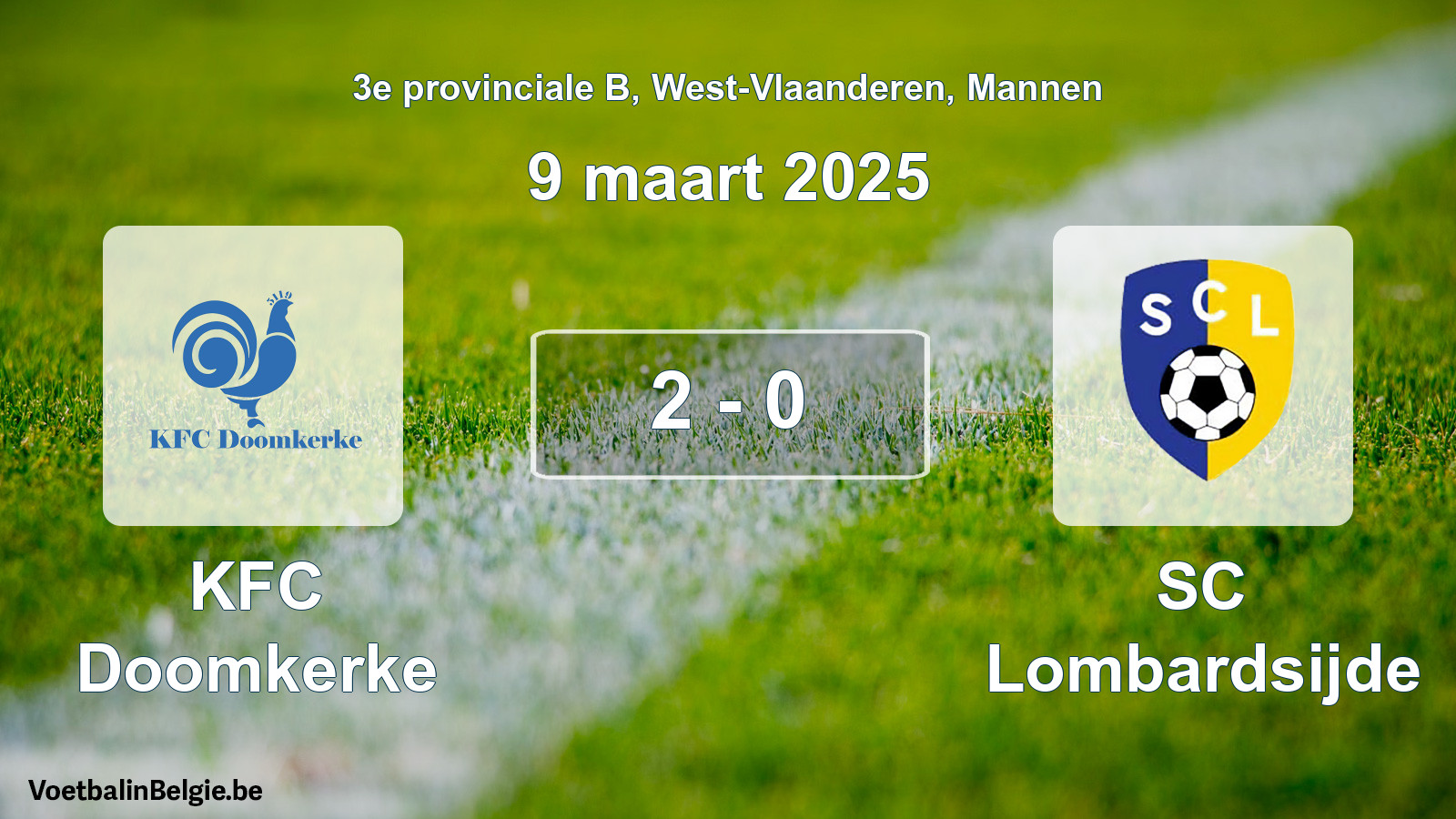 Gespeelde wedstrijd mannenvoetbal: KFC Doomkerke - SC Lombardsijde 2 - 0 (9 maart 2025)