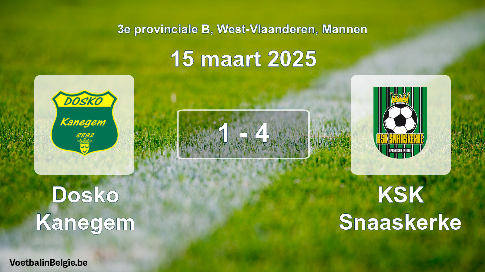 Gespeelde wedstrijd mannenvoetbal: Dosko Kanegem - KSK Snaaskerke 1 - 4 (15 maart 2025)