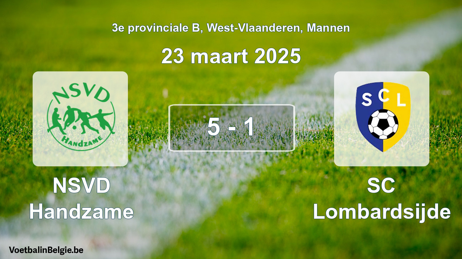 Gespeelde wedstrijd mannenvoetbal: NSVD Handzame - SC Lombardsijde 5 - 1 (23 maart 2025)