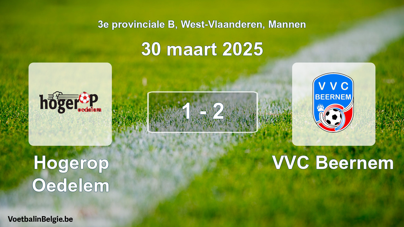 Gespeelde wedstrijd mannenvoetbal: Hogerop Oedelem - VVC Beernem 1 - 2 (30 maart 2025)