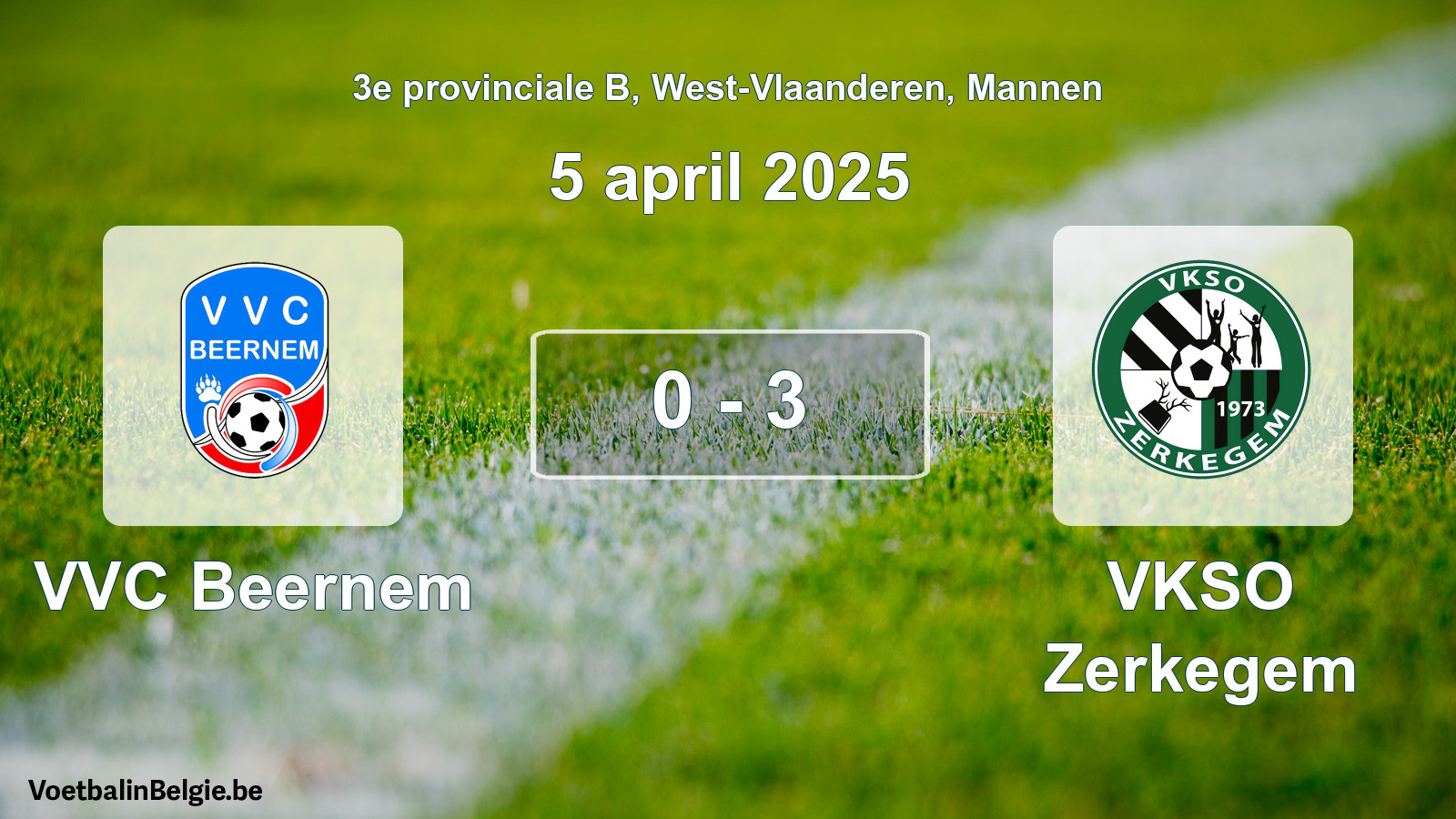 Gespeelde wedstrijd mannenvoetbal: VVC Beernem - VKSO Zerkegem 0 - 3 (5 april 2025)