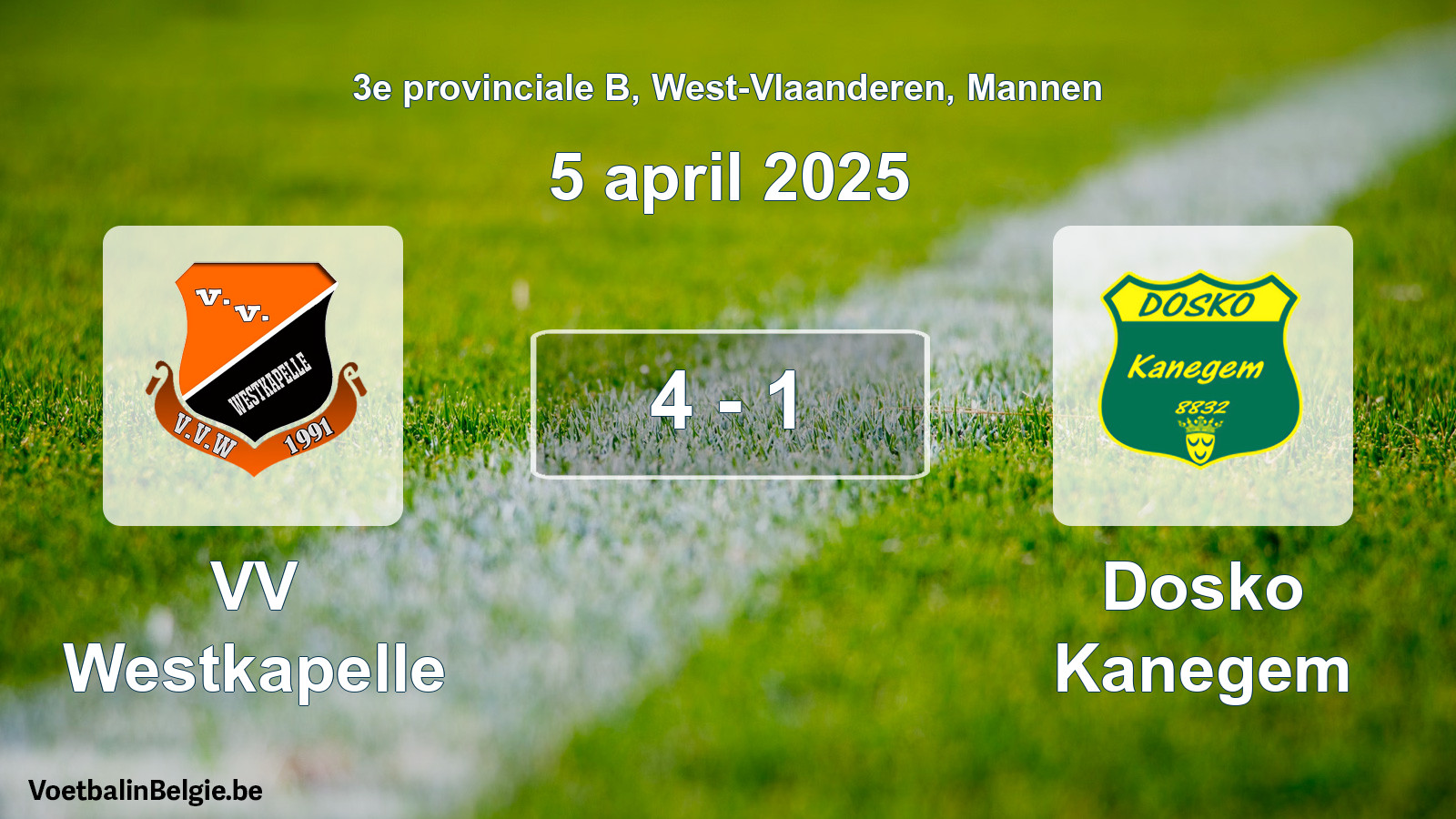 Gespeelde wedstrijd mannenvoetbal: VV Westkapelle - Dosko Kanegem 4 - 1 (5 april 2025)