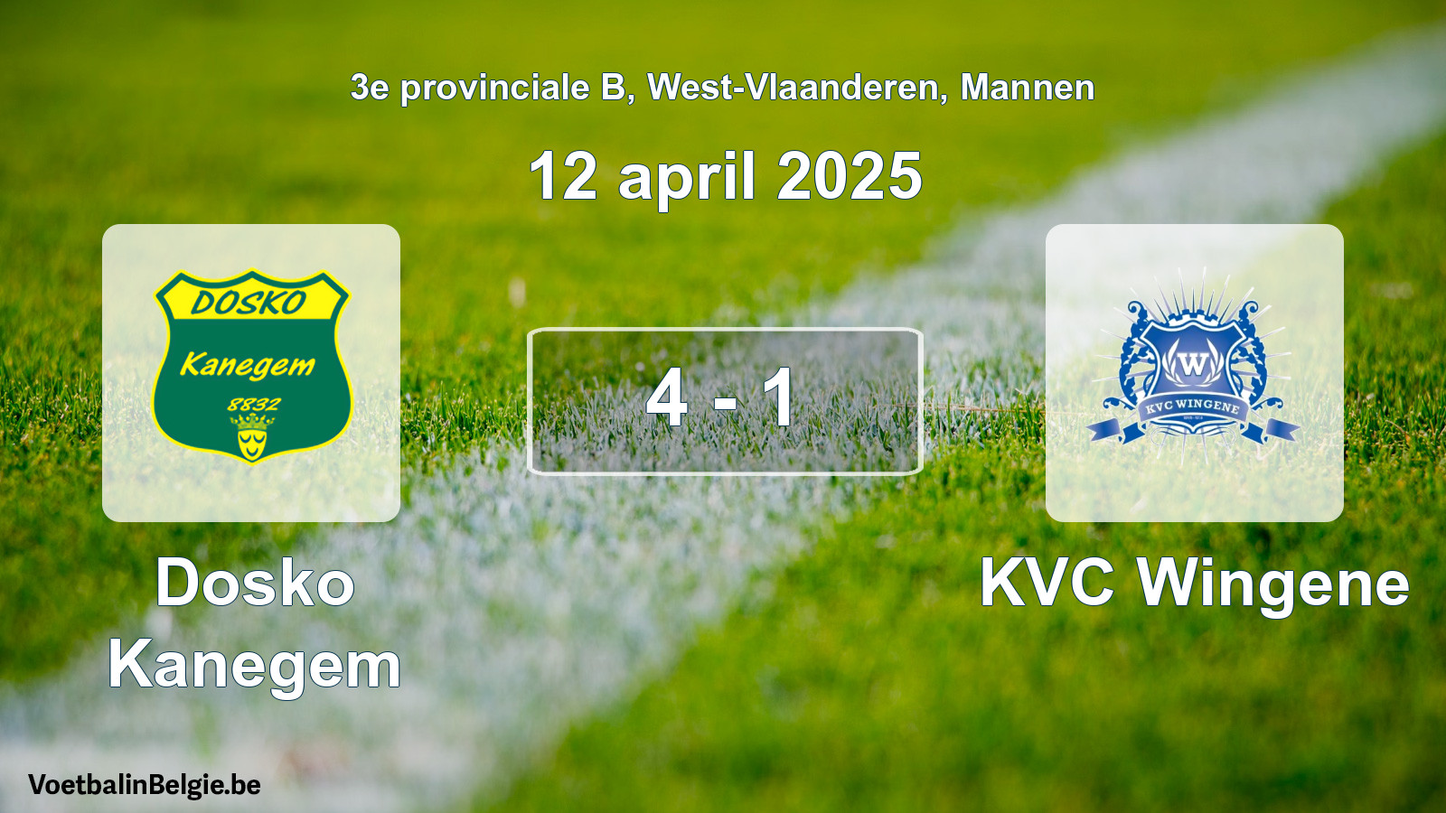 Gespeelde wedstrijd mannenvoetbal: Dosko Kanegem - KVC Wingene 4 - 1 (12 april 2025)