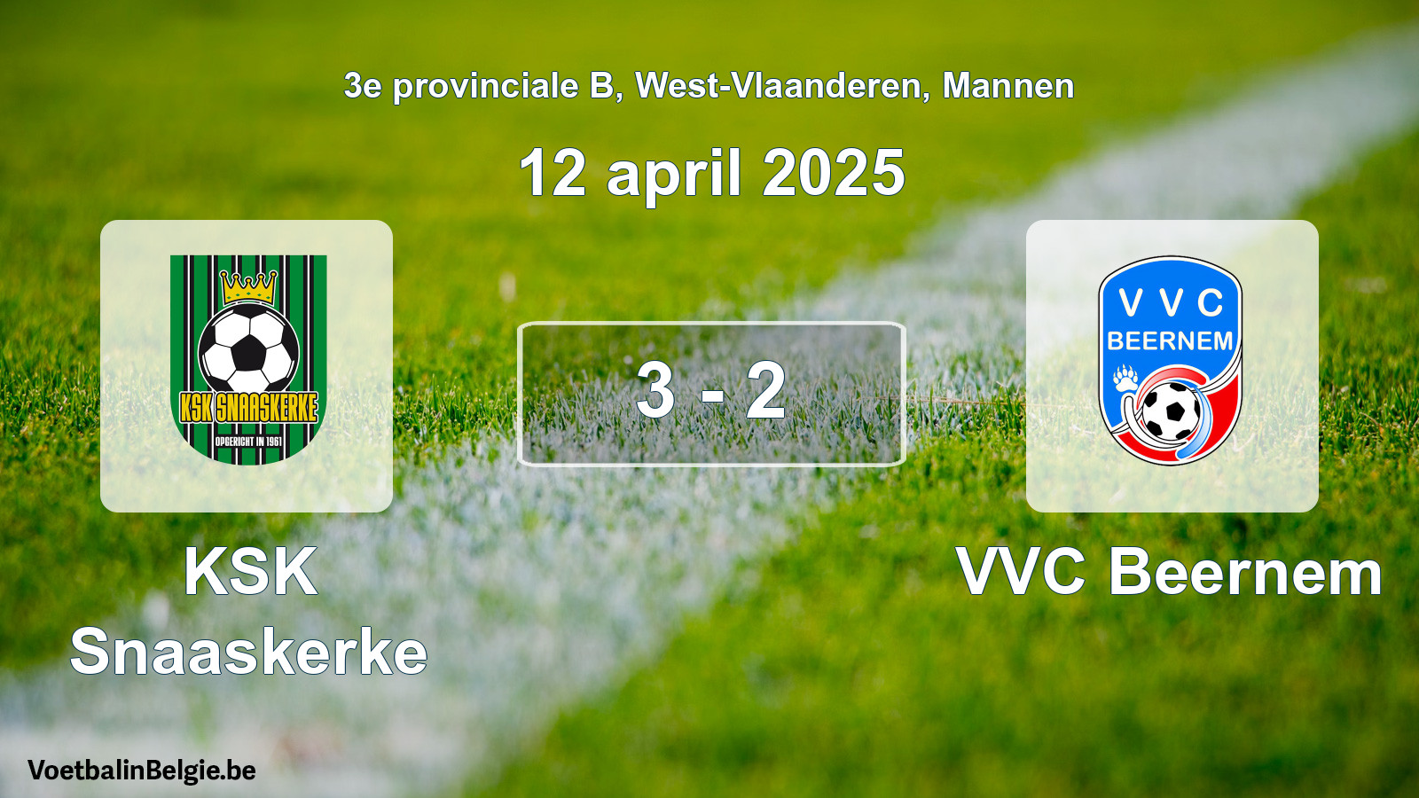 Gespeelde wedstrijd mannenvoetbal: KSK Snaaskerke - VVC Beernem 3 - 2 (12 april 2025)
