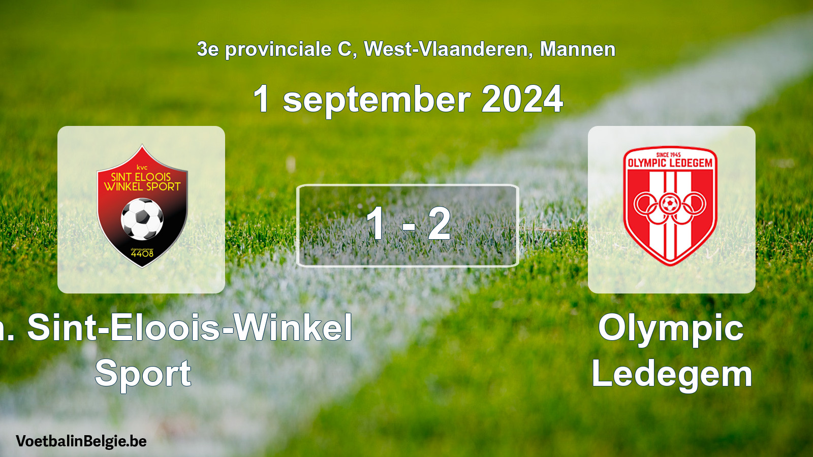 Gespeelde wedstrijd mannenvoetbal: Kon. Sint-Eloois-Winkel Sport - Olympic Ledegem 1 - 2 (1 september 2024)