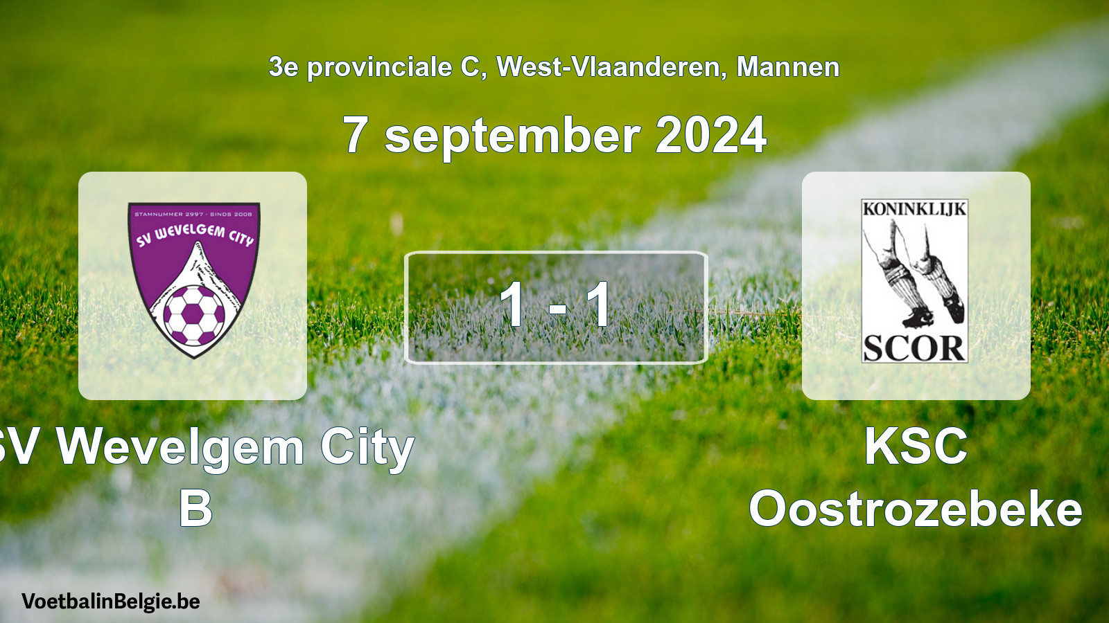 Gespeelde wedstrijd mannenvoetbal: SV Wevelgem City B - KSC Oostrozebeke 1 - 1 (7 september 2024)