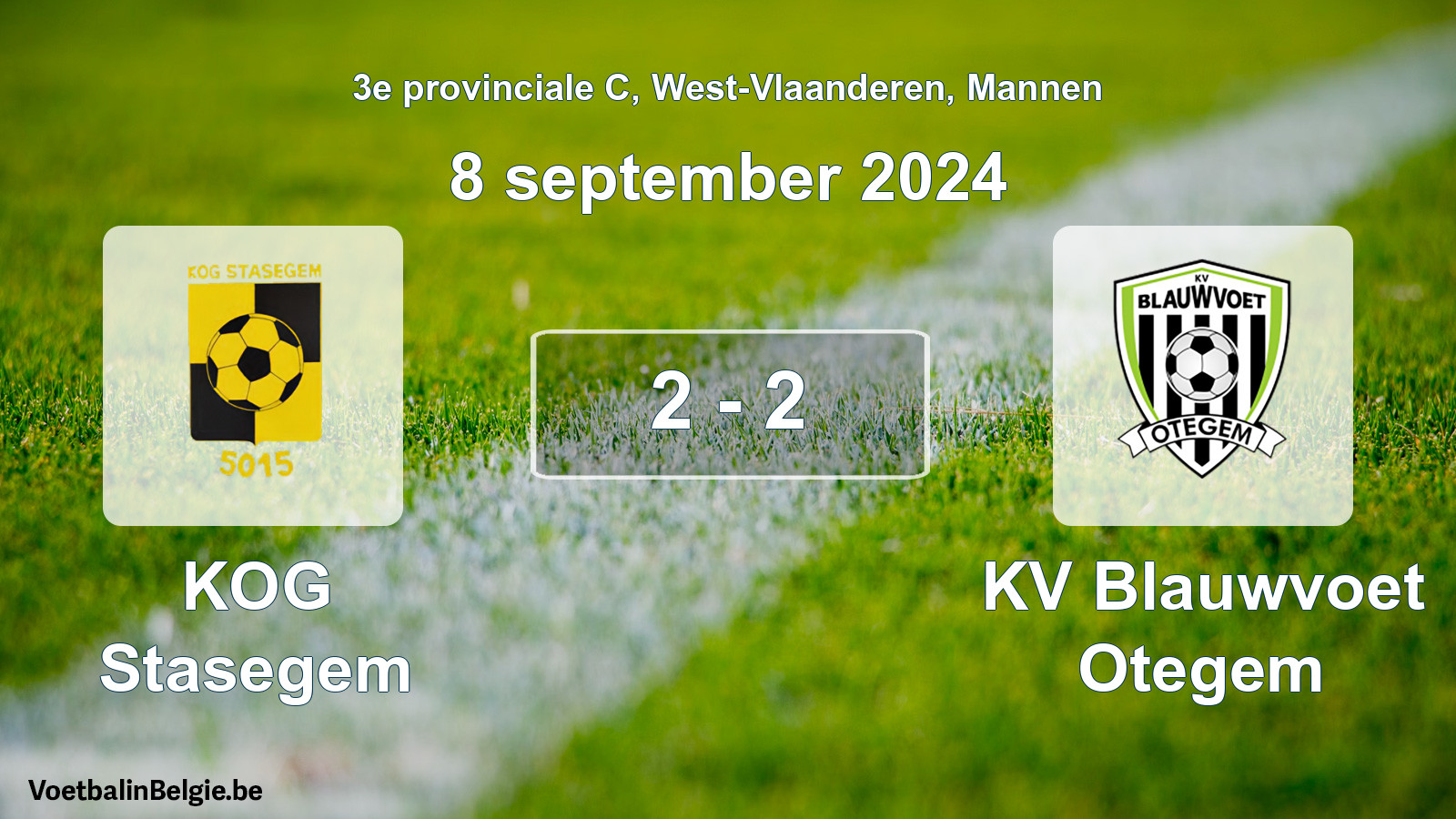 Gespeelde wedstrijd mannenvoetbal: KOG Stasegem - KV Blauwvoet Otegem 2 - 2 (8 september 2024)