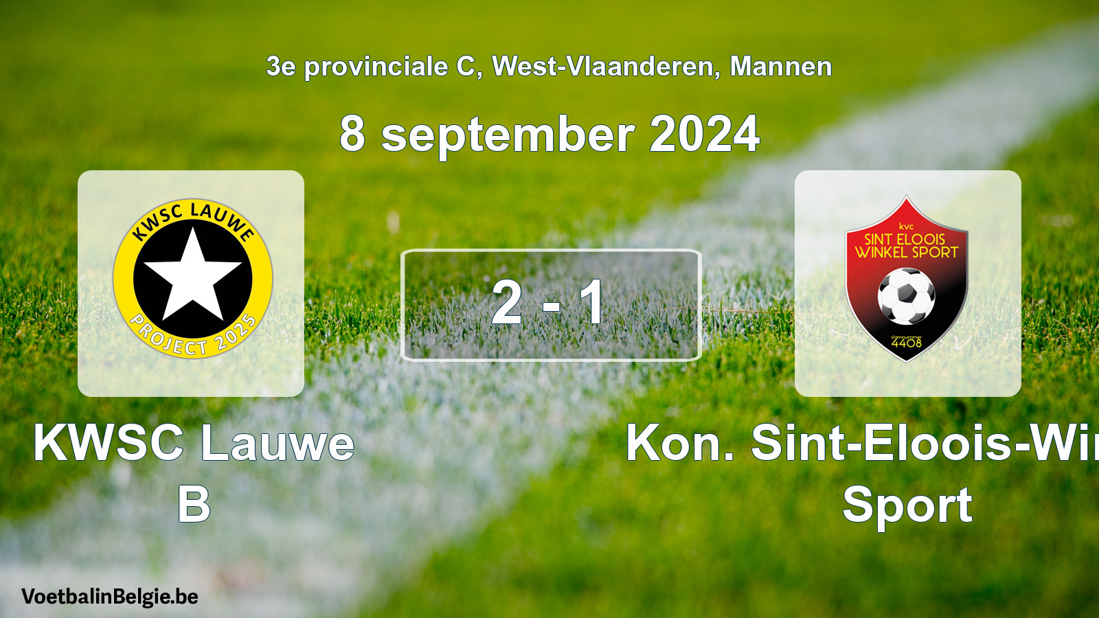 Gespeelde wedstrijd mannenvoetbal: KWSC Lauwe B - Kon. Sint-Eloois-Winkel Sport 2 - 1 (8 september 2024)