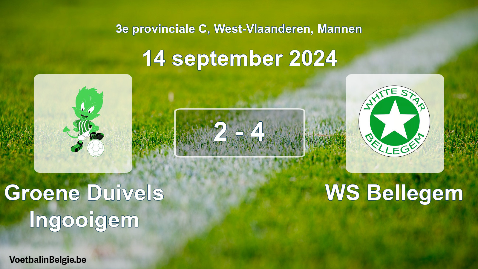 Gespeelde wedstrijd mannenvoetbal: Groene Duivels Ingooigem - WS Bellegem 2 - 4 (14 september 2024)