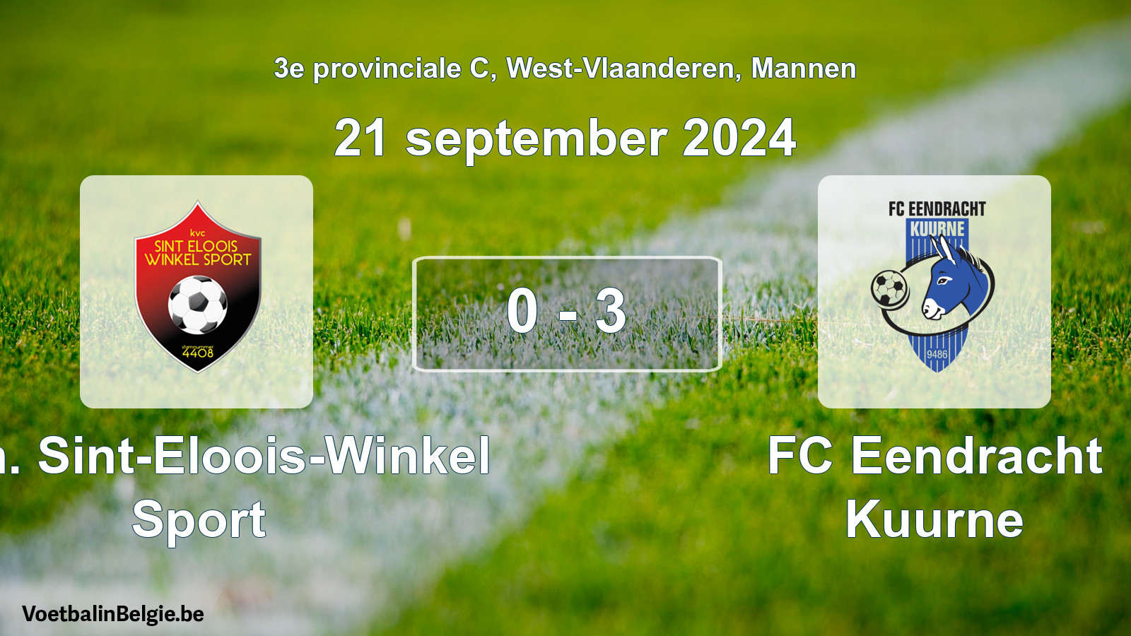 Gespeelde wedstrijd mannenvoetbal: Kon. Sint-Eloois-Winkel Sport - FC Eendracht Kuurne 0 - 3 (21 september 2024)
