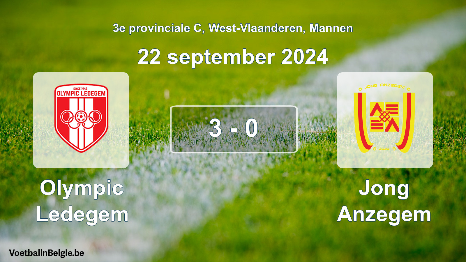 Gespeelde wedstrijd mannenvoetbal: Olympic Ledegem - Jong Anzegem 3 - 0 (22 september 2024)