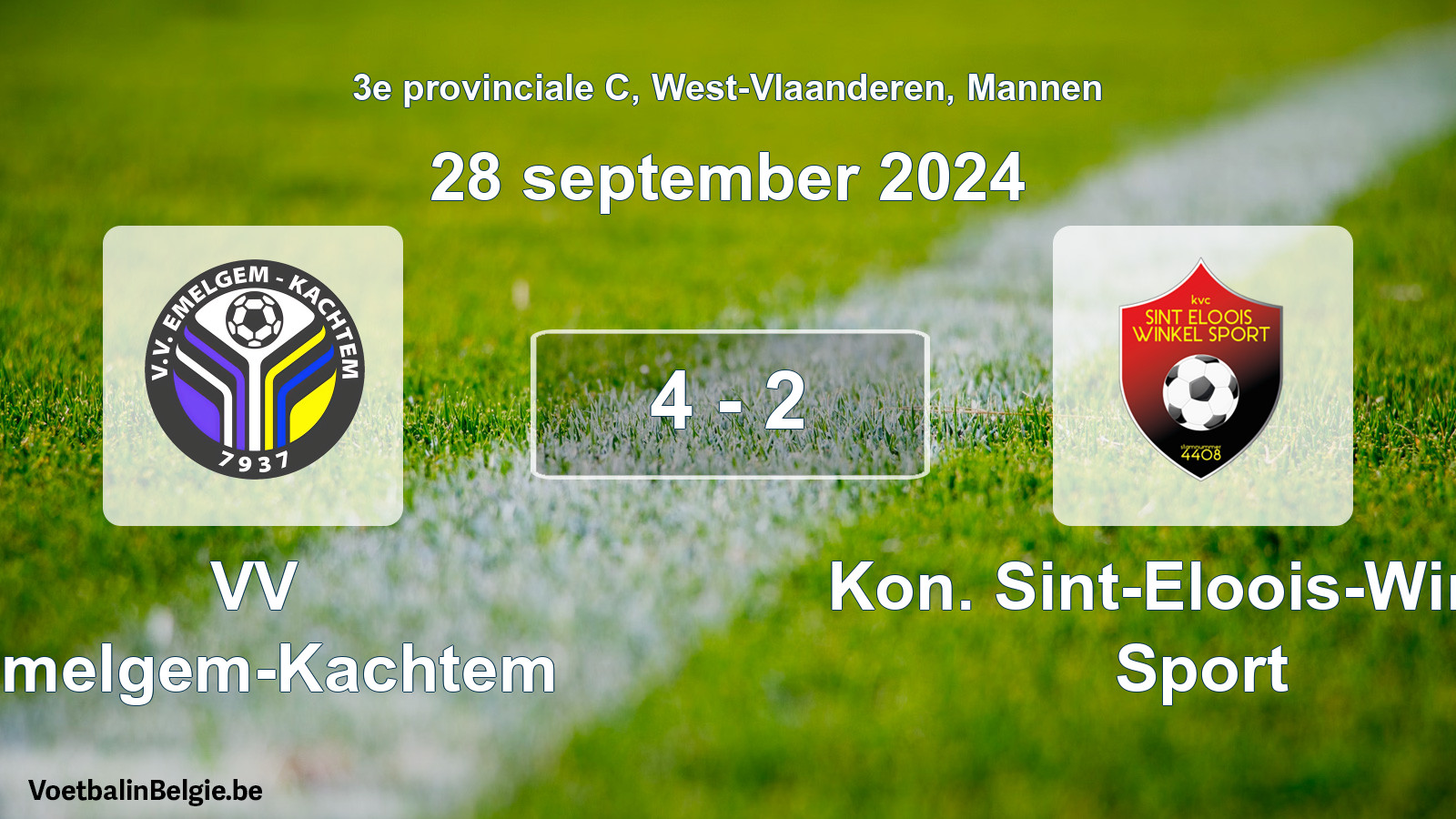 Played match men football: VV Emelgem-Kachtem - Kon. Sint-Eloois-Winkel Sport 4 - 2 (28 September 2024)