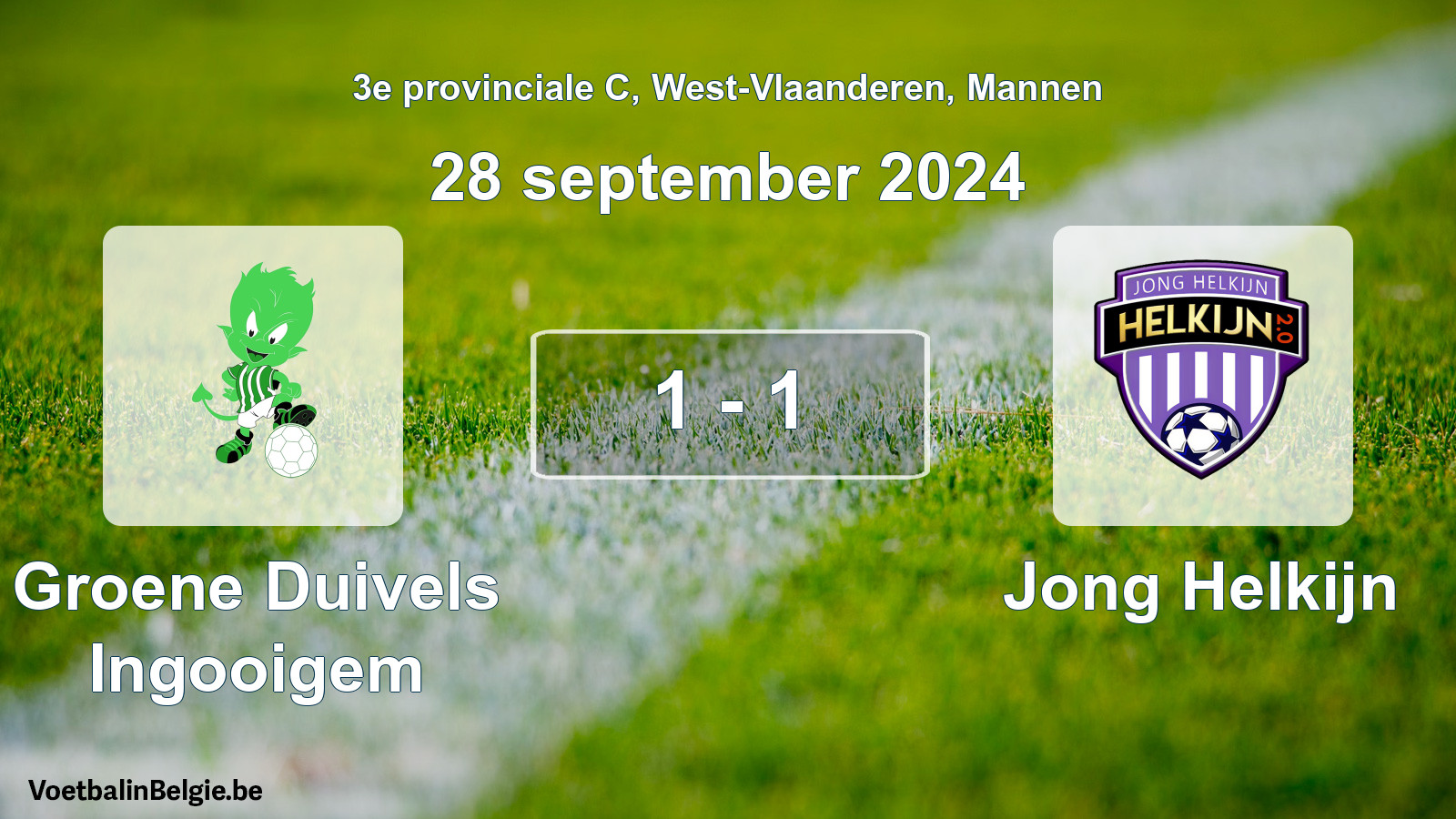Gespeelde wedstrijd mannenvoetbal: Groene Duivels Ingooigem - Jong Helkijn 1 - 1 (28 september 2024)