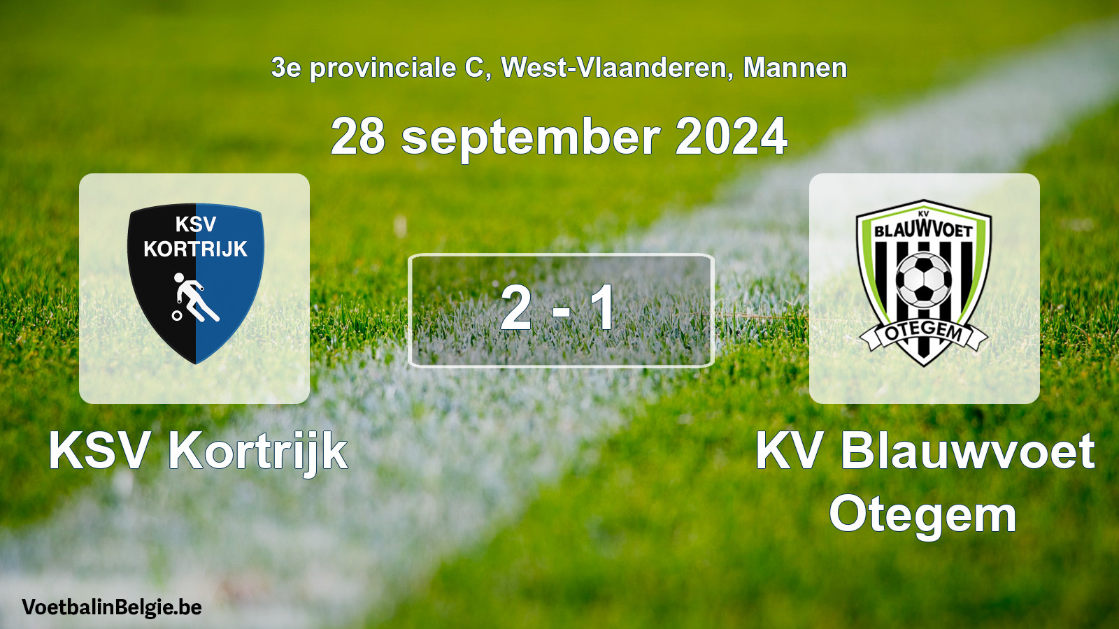 Gespeelde wedstrijd mannenvoetbal: KSV Kortrijk - KV Blauwvoet Otegem 2 - 1 (28 september 2024)