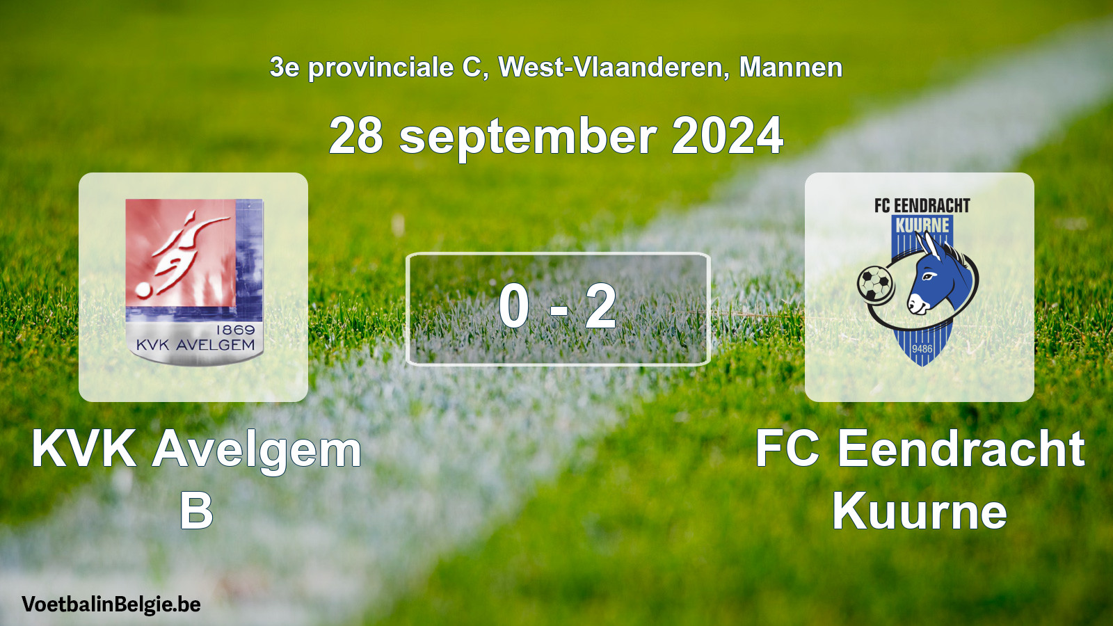 Gespeelde wedstrijd mannenvoetbal: KVK Avelgem B - FC Eendracht Kuurne 0 - 2 (28 september 2024)
