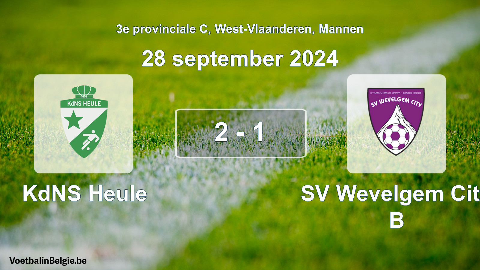 Gespeelde wedstrijd mannenvoetbal: KdNS Heule - SV Wevelgem City B 2 - 1 (28 september 2024)