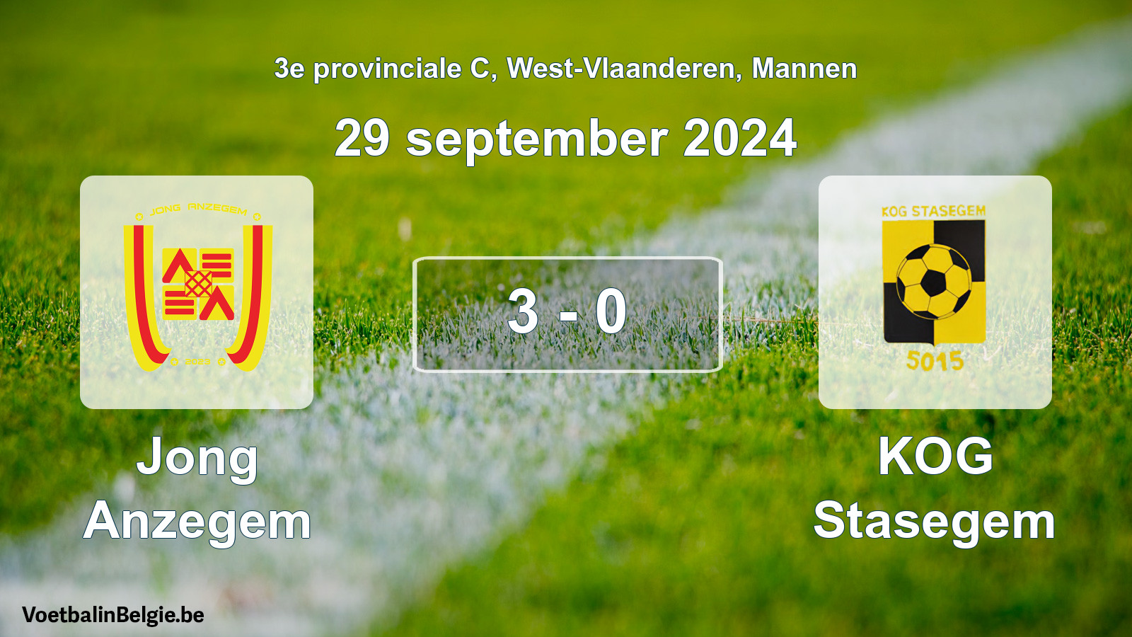 Gespeelde wedstrijd mannenvoetbal: Jong Anzegem - KOG Stasegem 3 - 0 (29 september 2024)