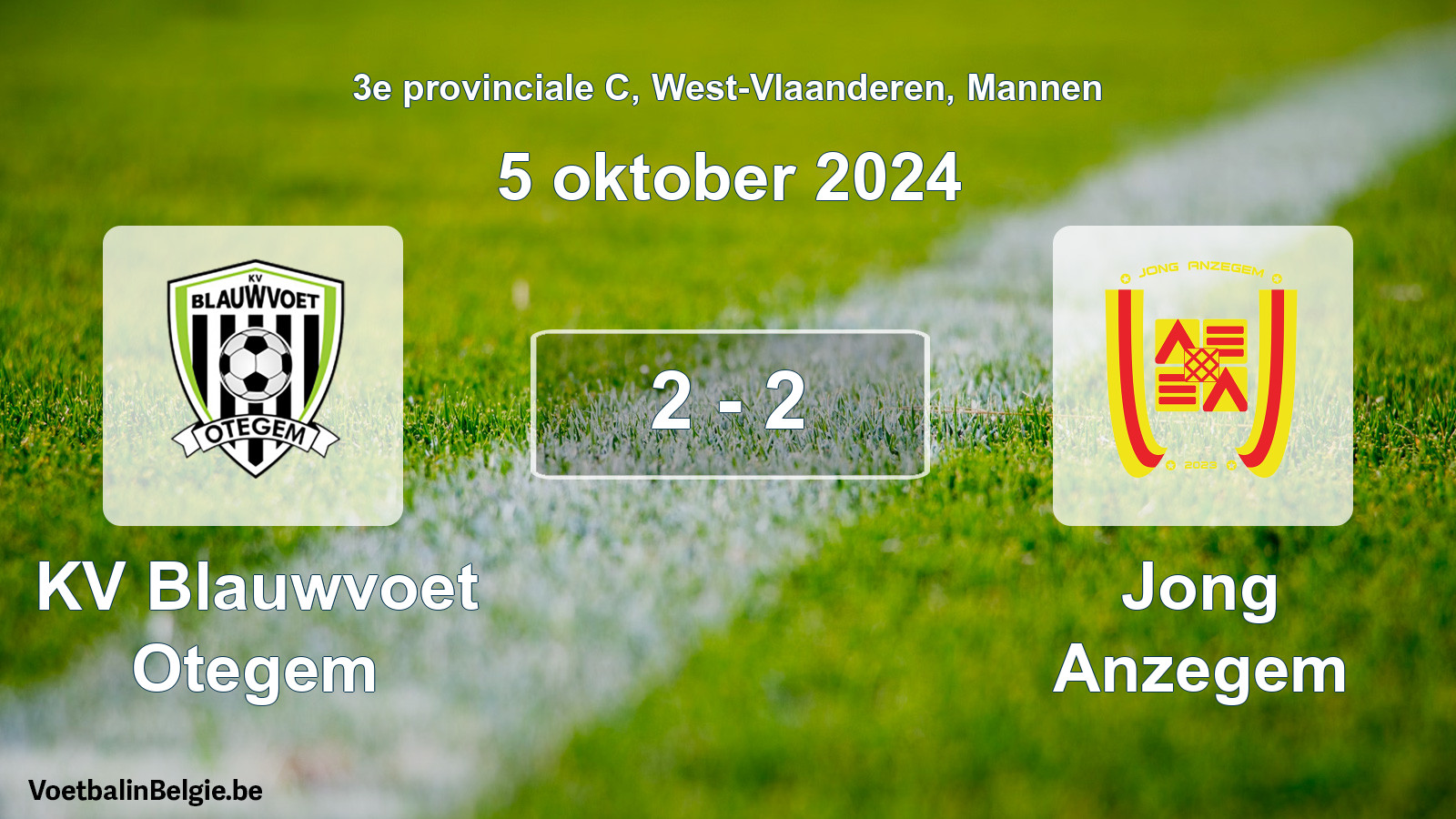 Gespeelde wedstrijd mannenvoetbal: KV Blauwvoet Otegem - Jong Anzegem 2 - 2 (5 oktober 2024)