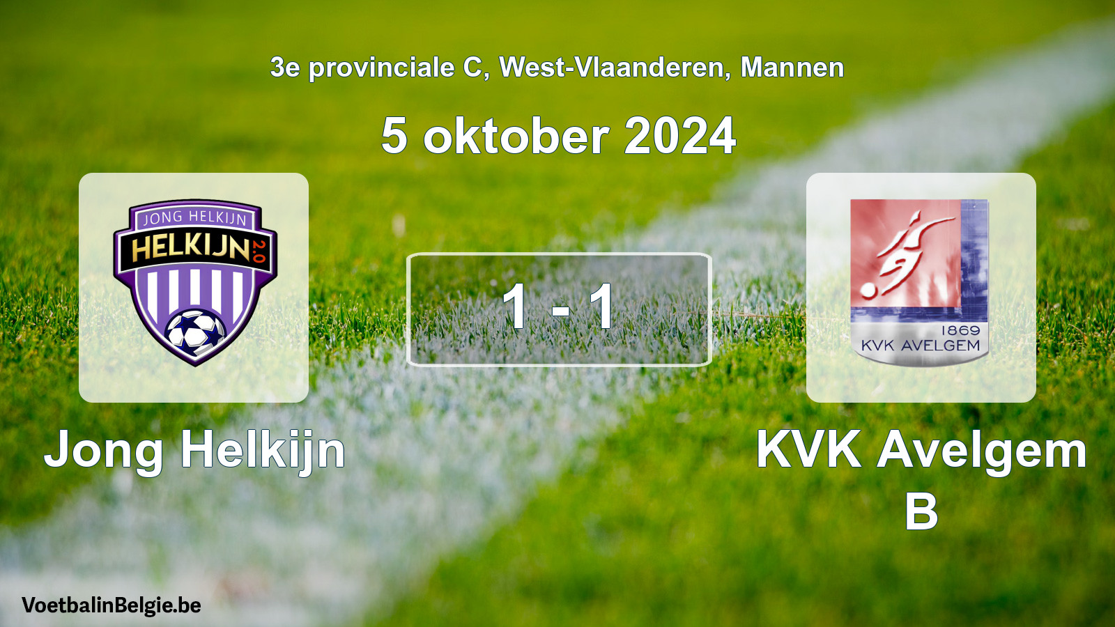 Gespeelde wedstrijd mannenvoetbal: Jong Helkijn - KVK Avelgem B 1 - 1 (5 oktober 2024)