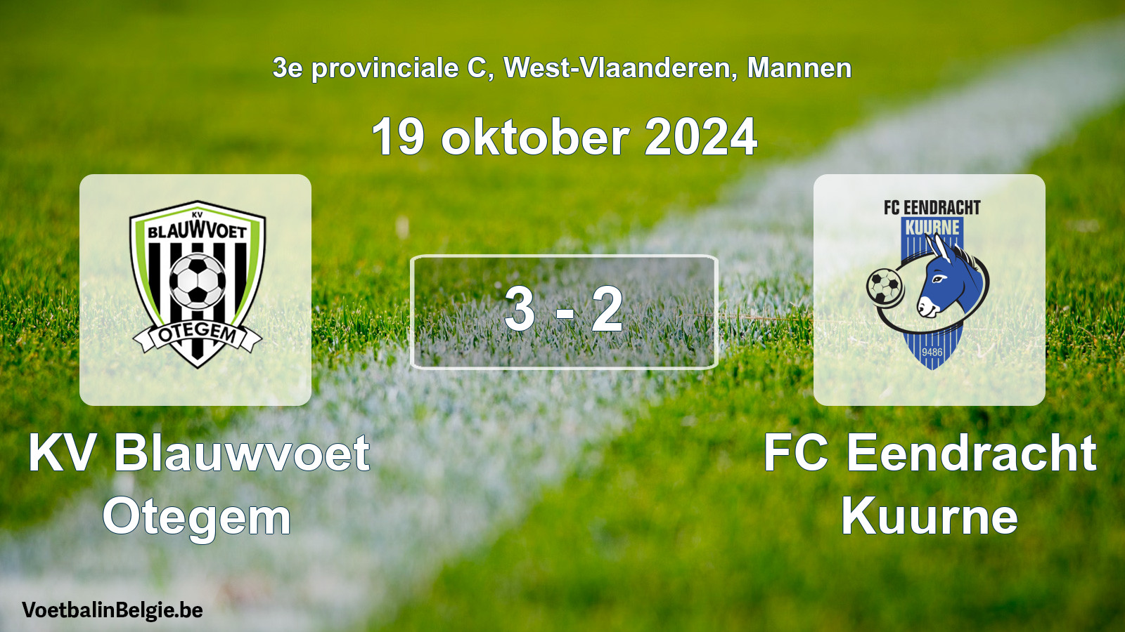 Gespeelde wedstrijd mannenvoetbal: KV Blauwvoet Otegem - FC Eendracht Kuurne 3 - 2 (19 oktober 2024)