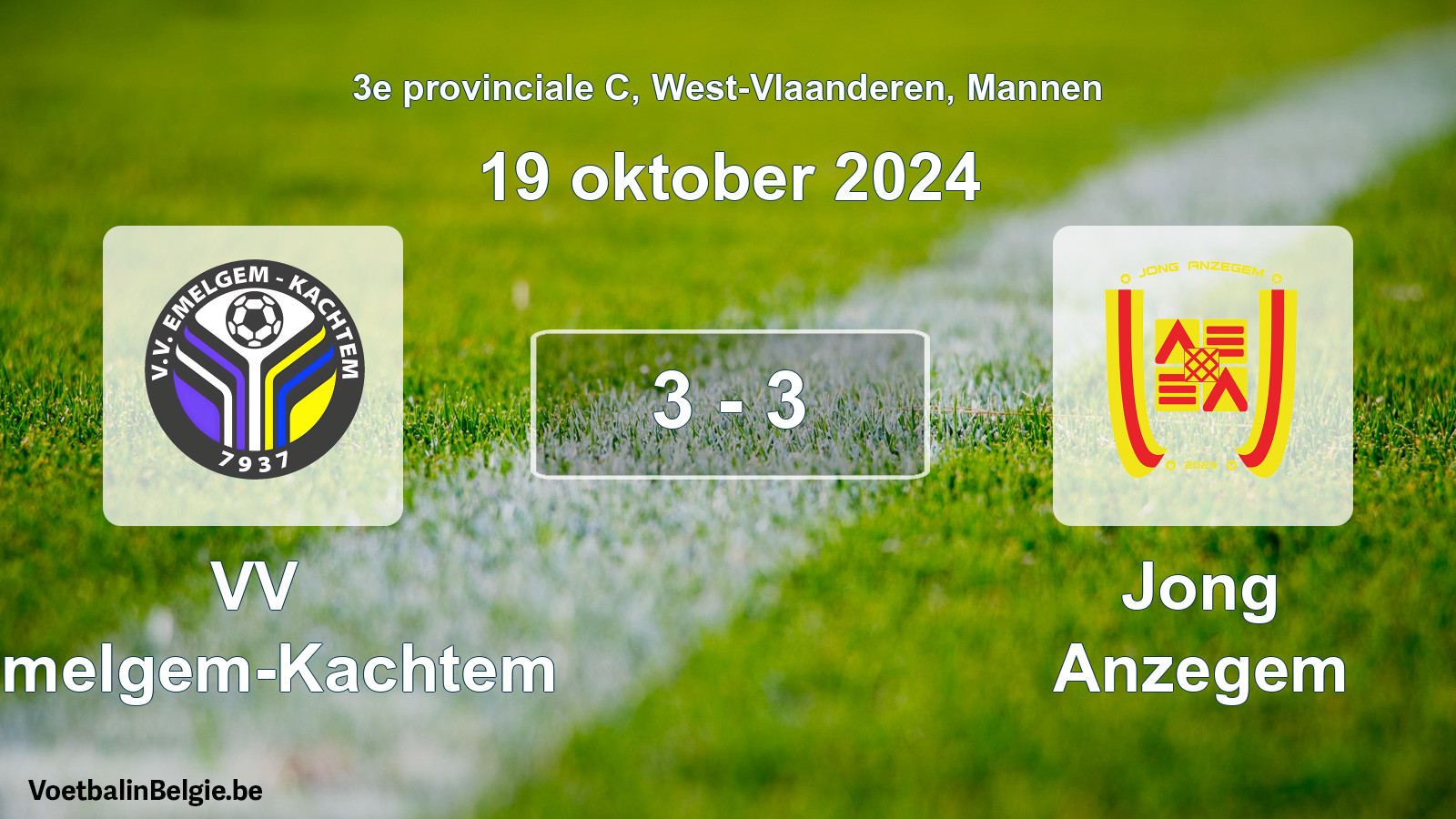 Gespeelde wedstrijd mannenvoetbal: VV Emelgem-Kachtem - Jong Anzegem 3 - 3 (19 oktober 2024)