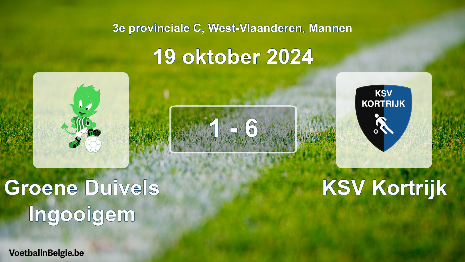 Gespeelde wedstrijd mannenvoetbal: Groene Duivels Ingooigem - KSV Kortrijk 1 - 6 (19 oktober 2024)