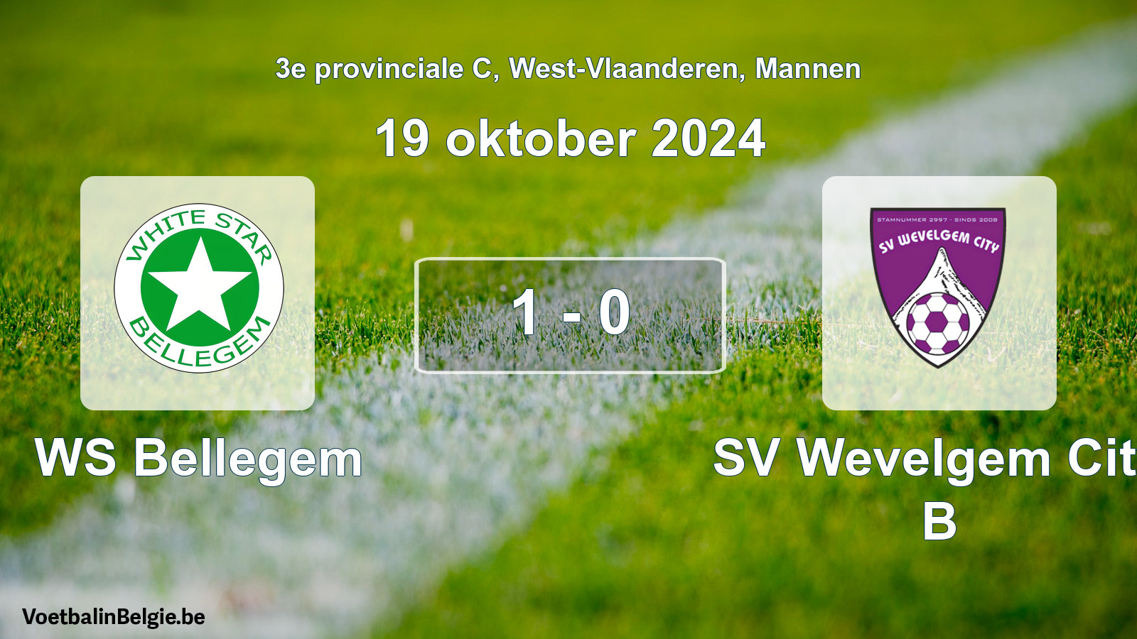 Gespeelde wedstrijd mannenvoetbal: WS Bellegem - SV Wevelgem City B 1 - 0 (19 oktober 2024)